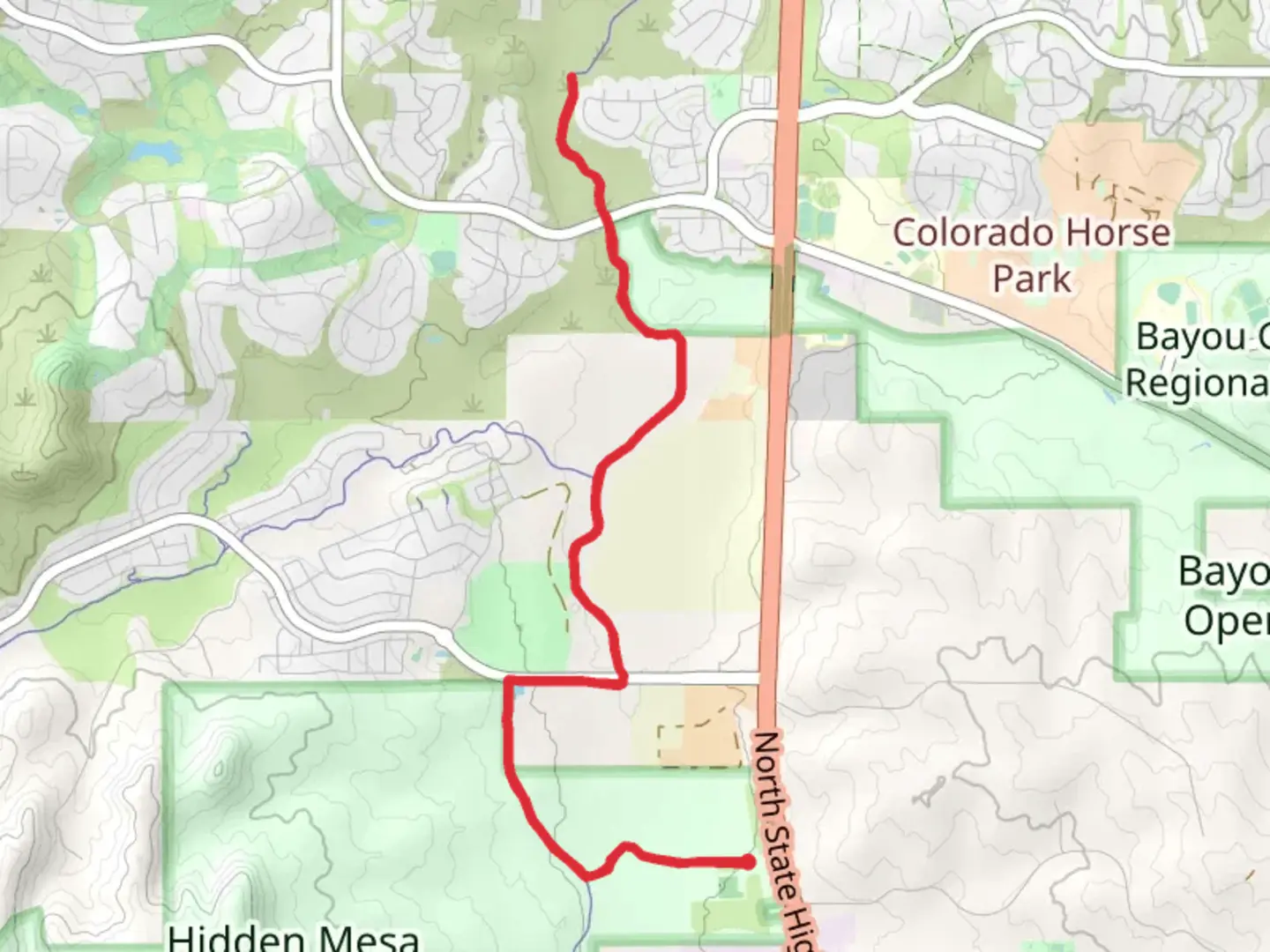 An image depicting the trail Cherry Creek Trail - Pikes Peak Grange and its surrounding area.