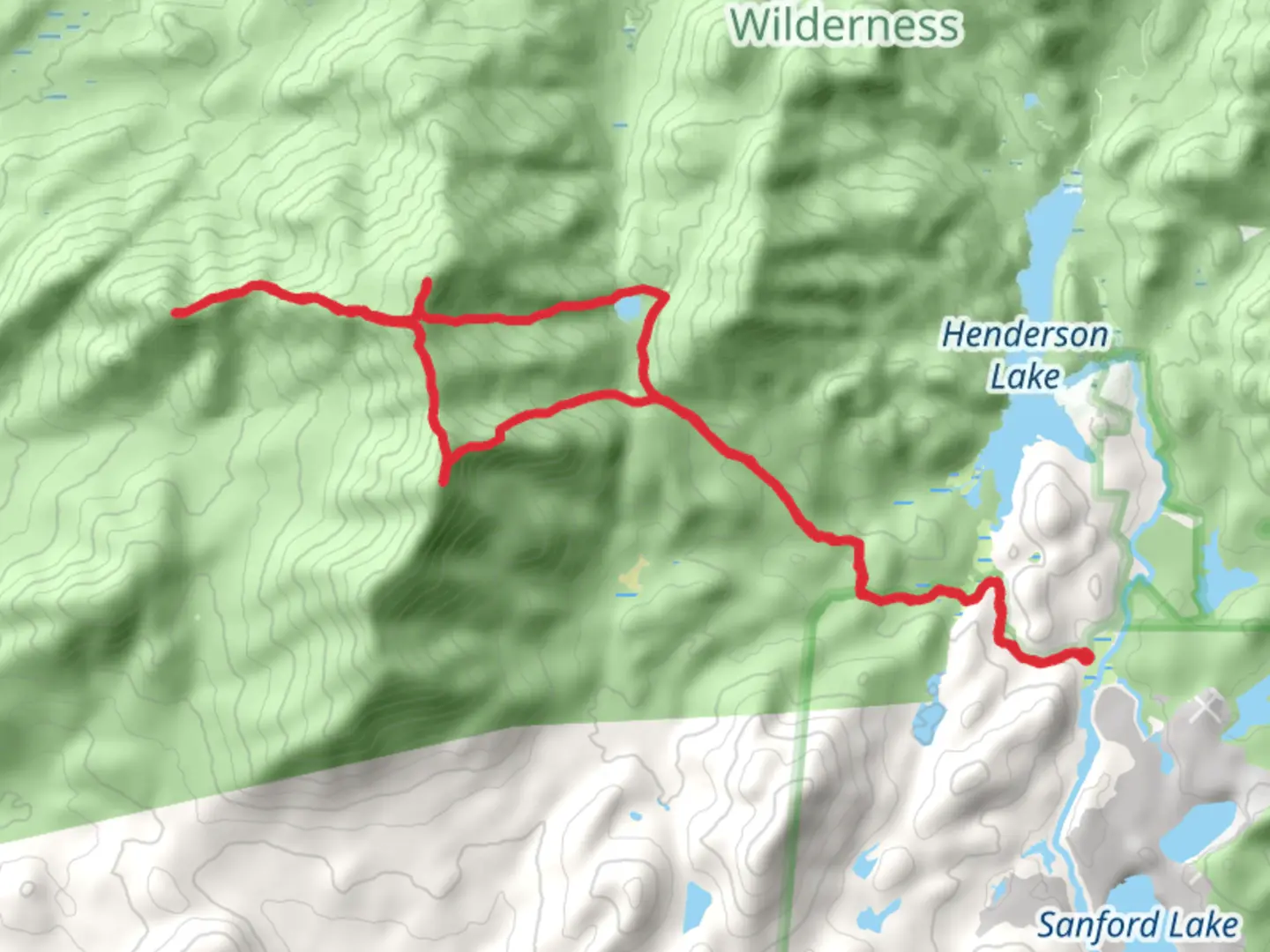 An image depicting the trail Couchsachraga Peak and Santanoni Peak Loop Trail and its surrounding area.