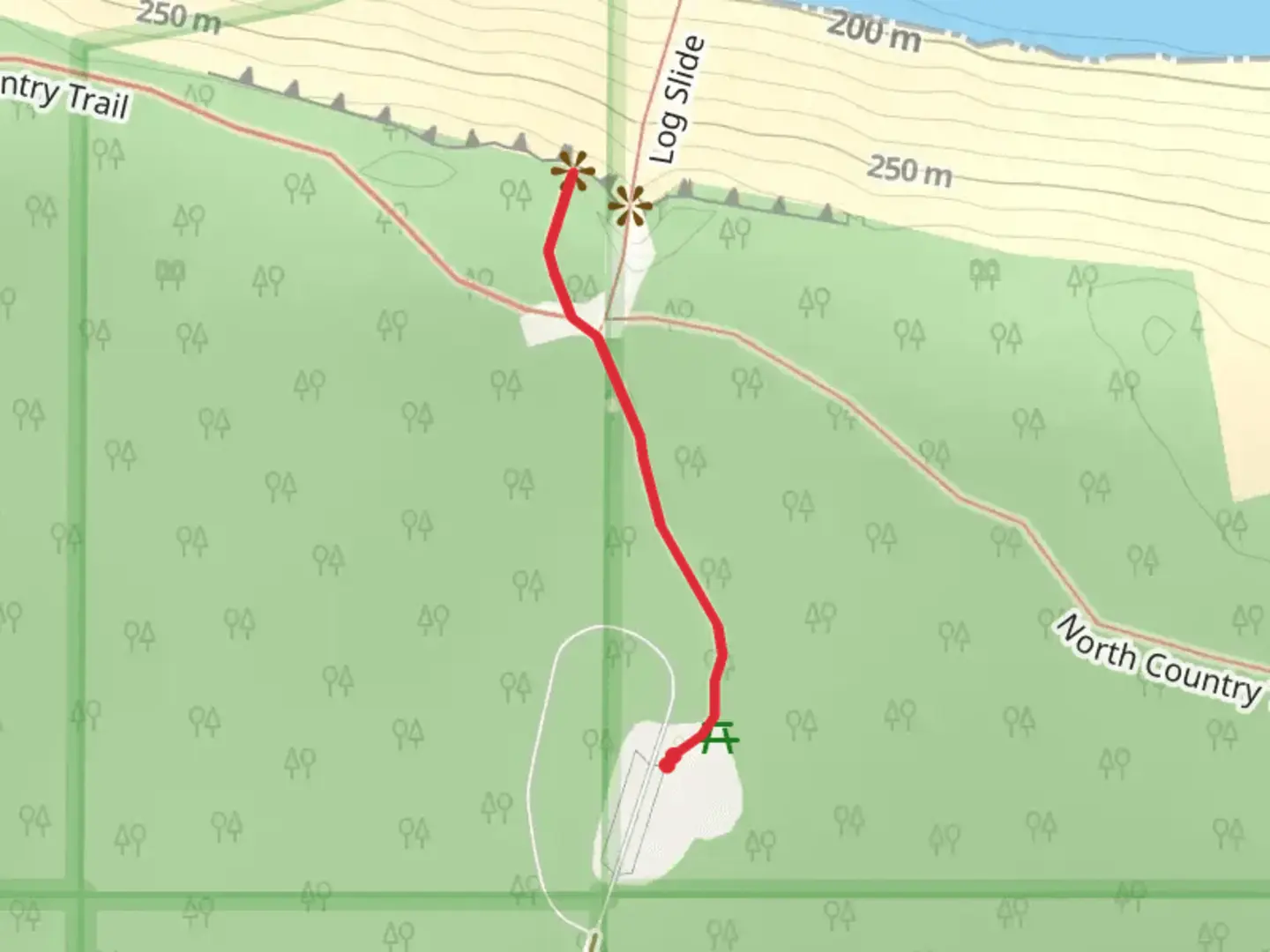 An image depicting the trail Log Slide Overlook Out and Back and its surrounding area.