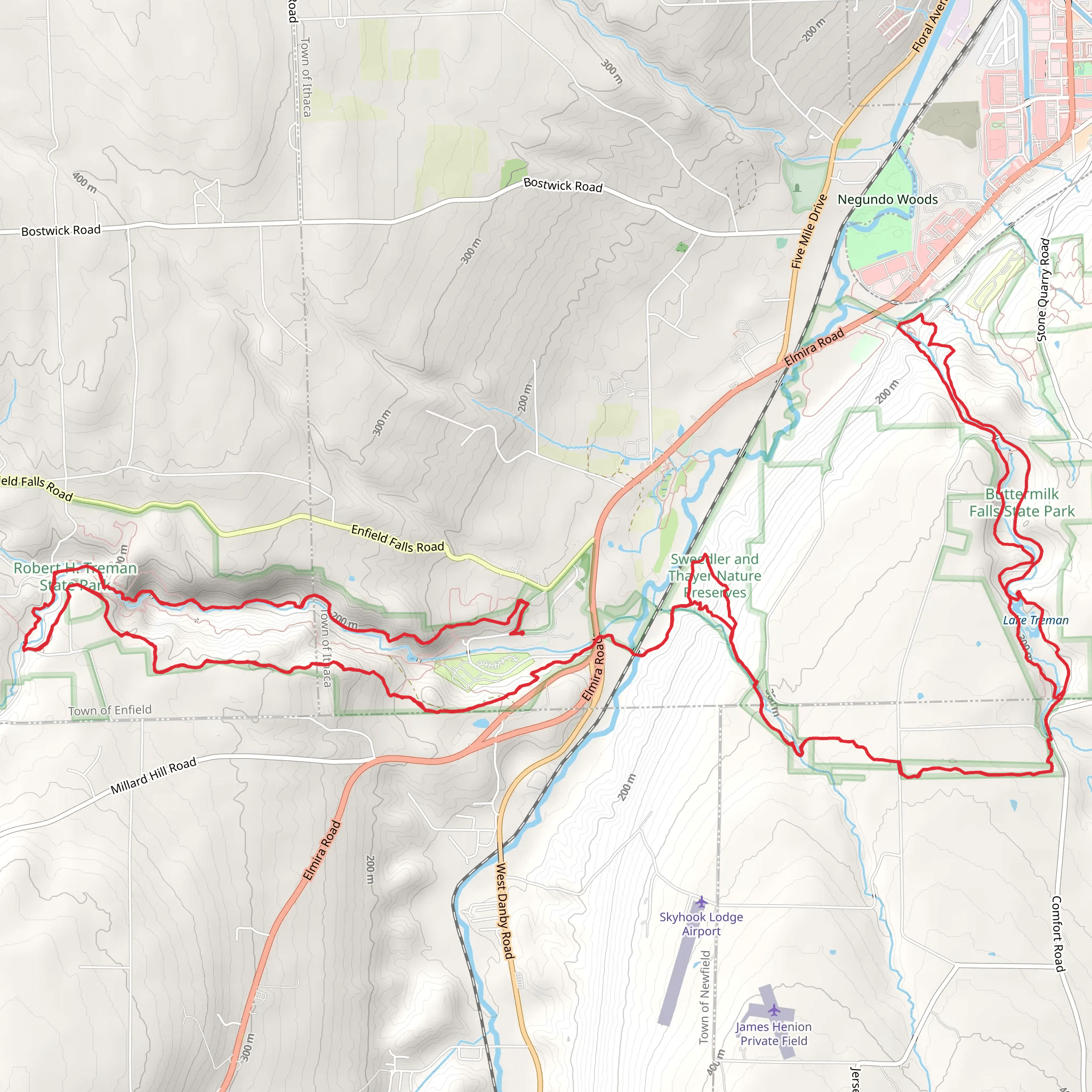 Enfield Creek, Lick Brook and Lake Treman Loop Trail mobile static map