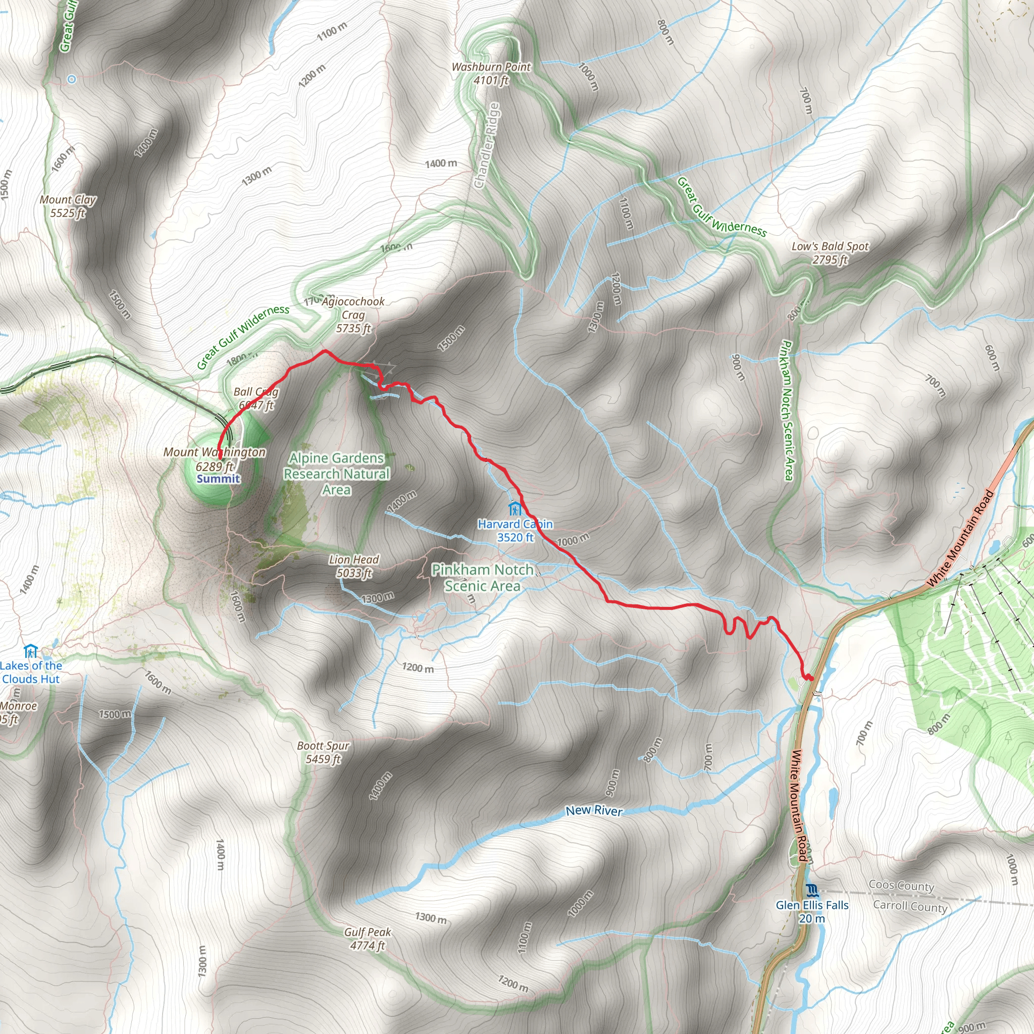 White Mountains via Hungtington Ravine Trail mobile static map