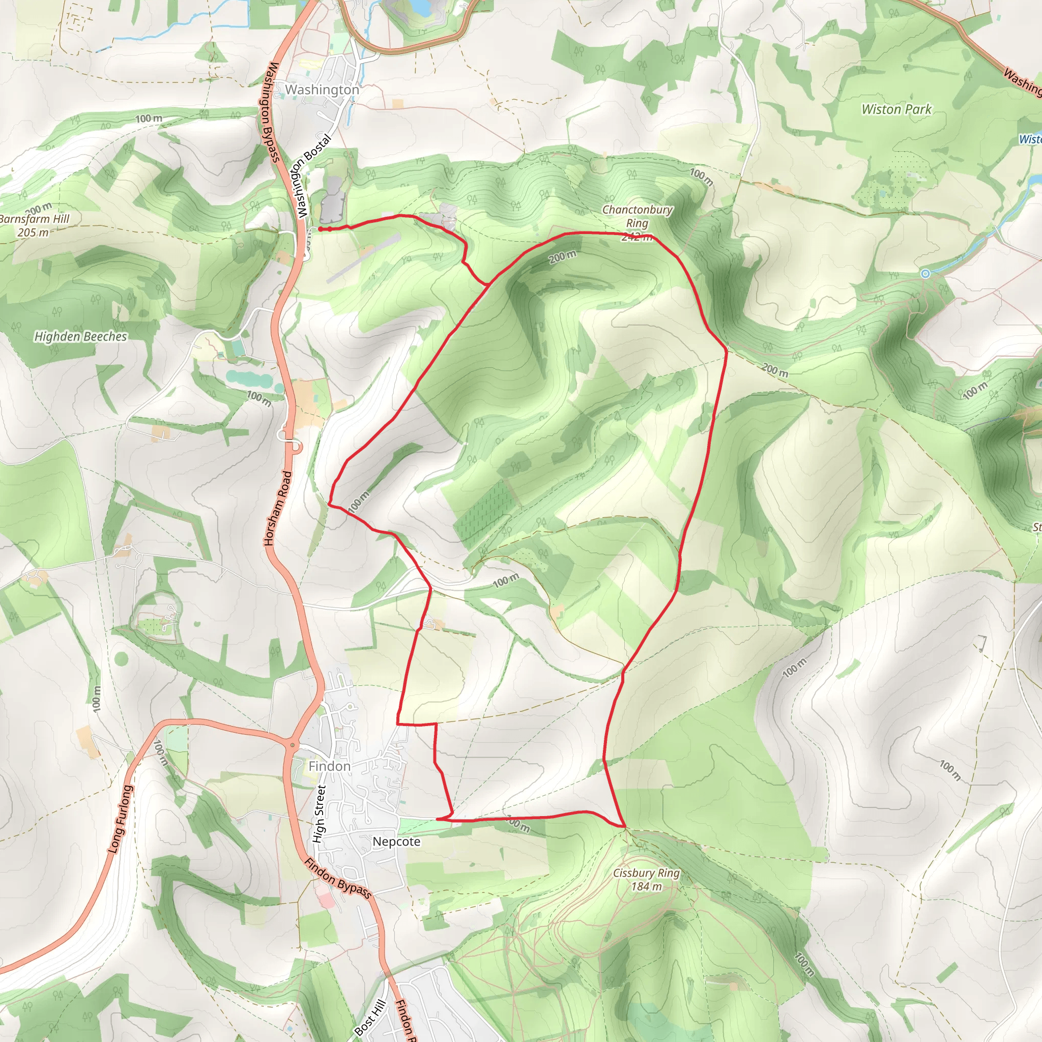 Cissbury Ring and Chanctonbury Ring from Washington mobile static map