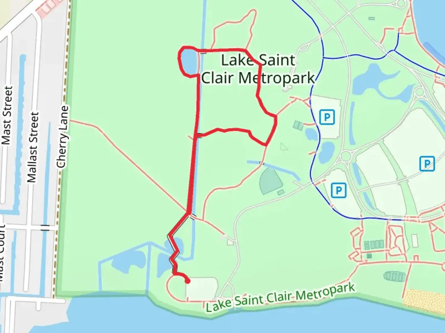 An image depicting the trail Main loop Trail - Lake St Clair Metropark and its surrounding area.