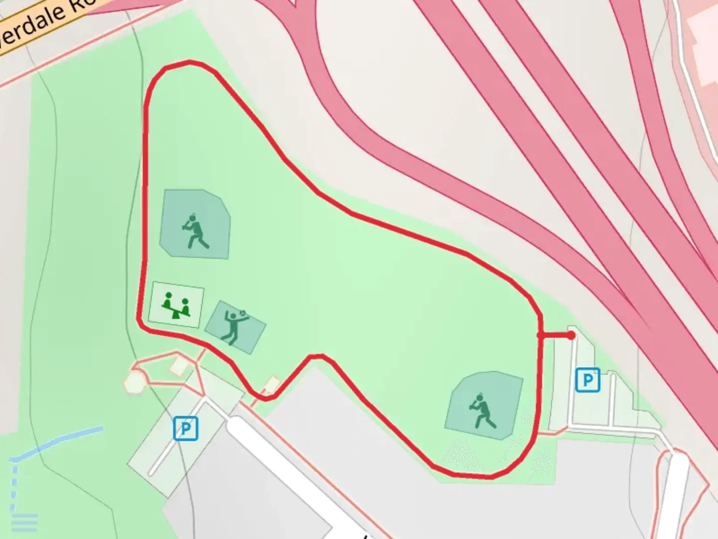 An image depicting the trail Golden Spike Park Loop and its surrounding area.