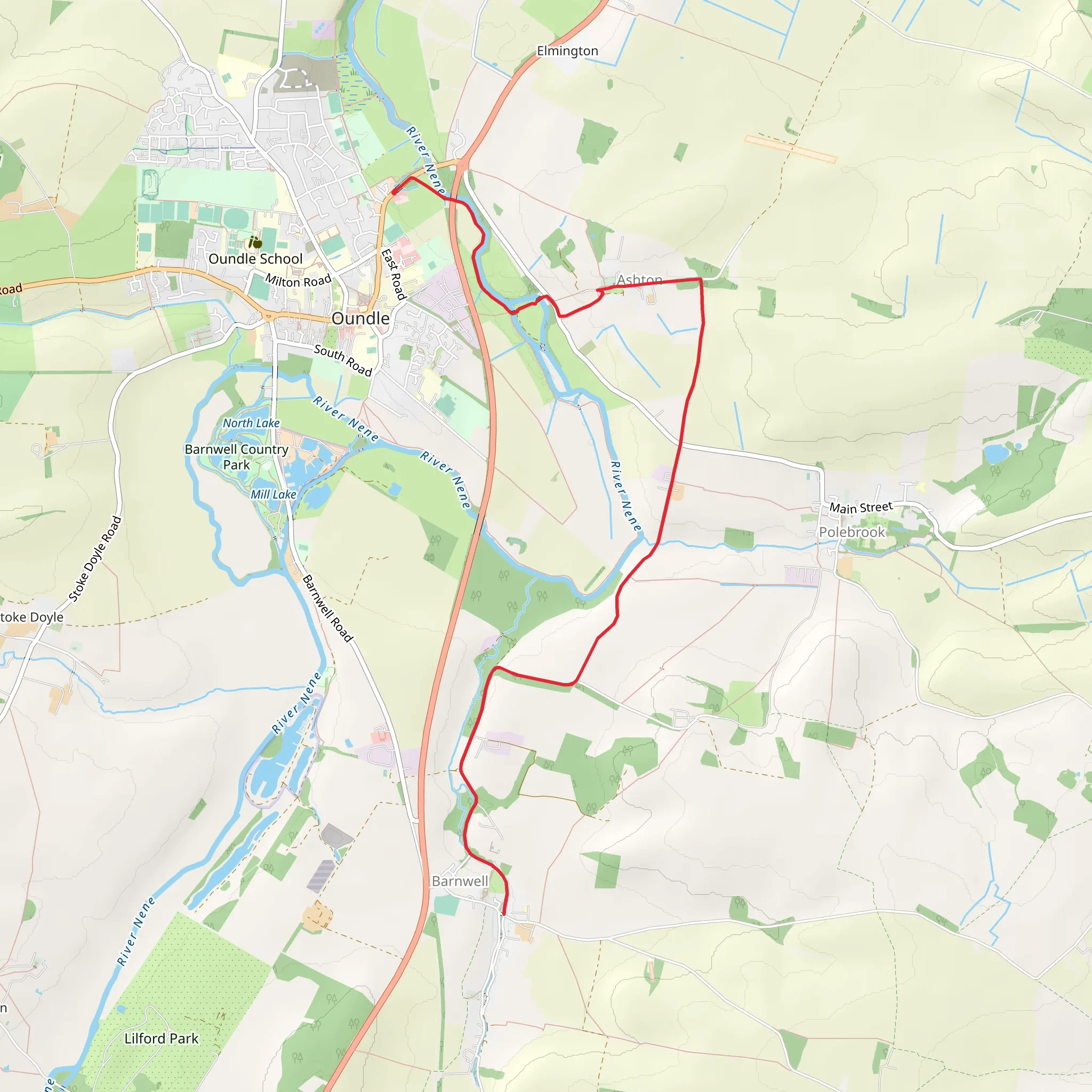 Oundle to Barnwell Village Walk mobile static map