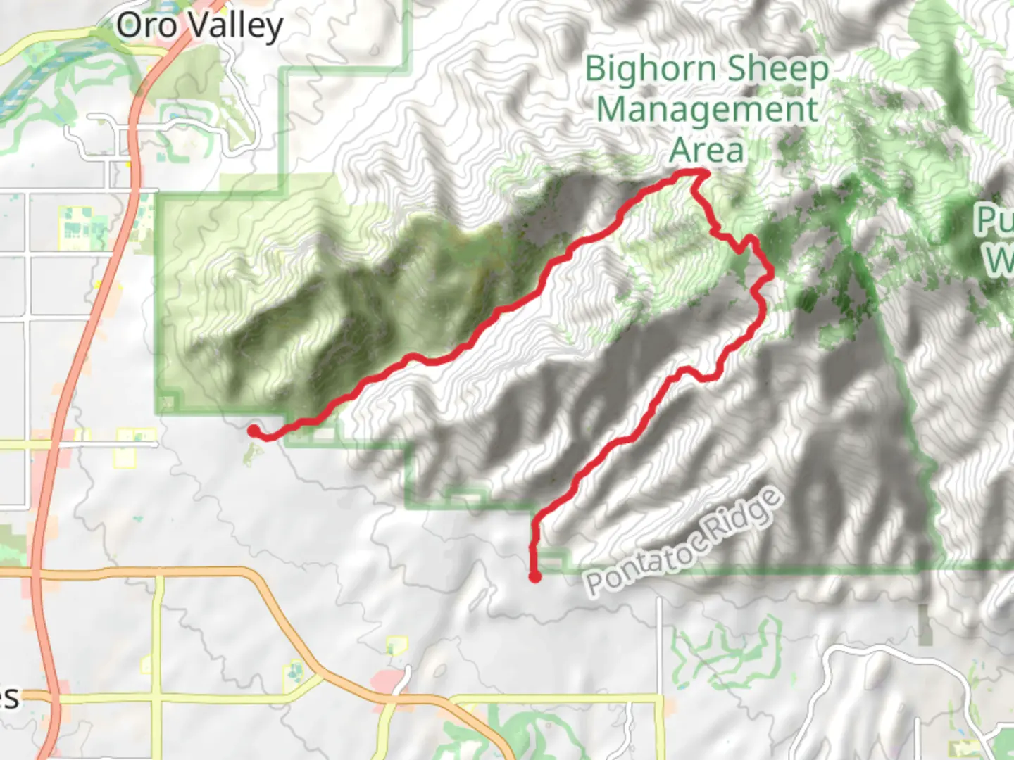 An image depicting the trail Finger Rock and Pima Canyon Horseshoe Trail and its surrounding area.