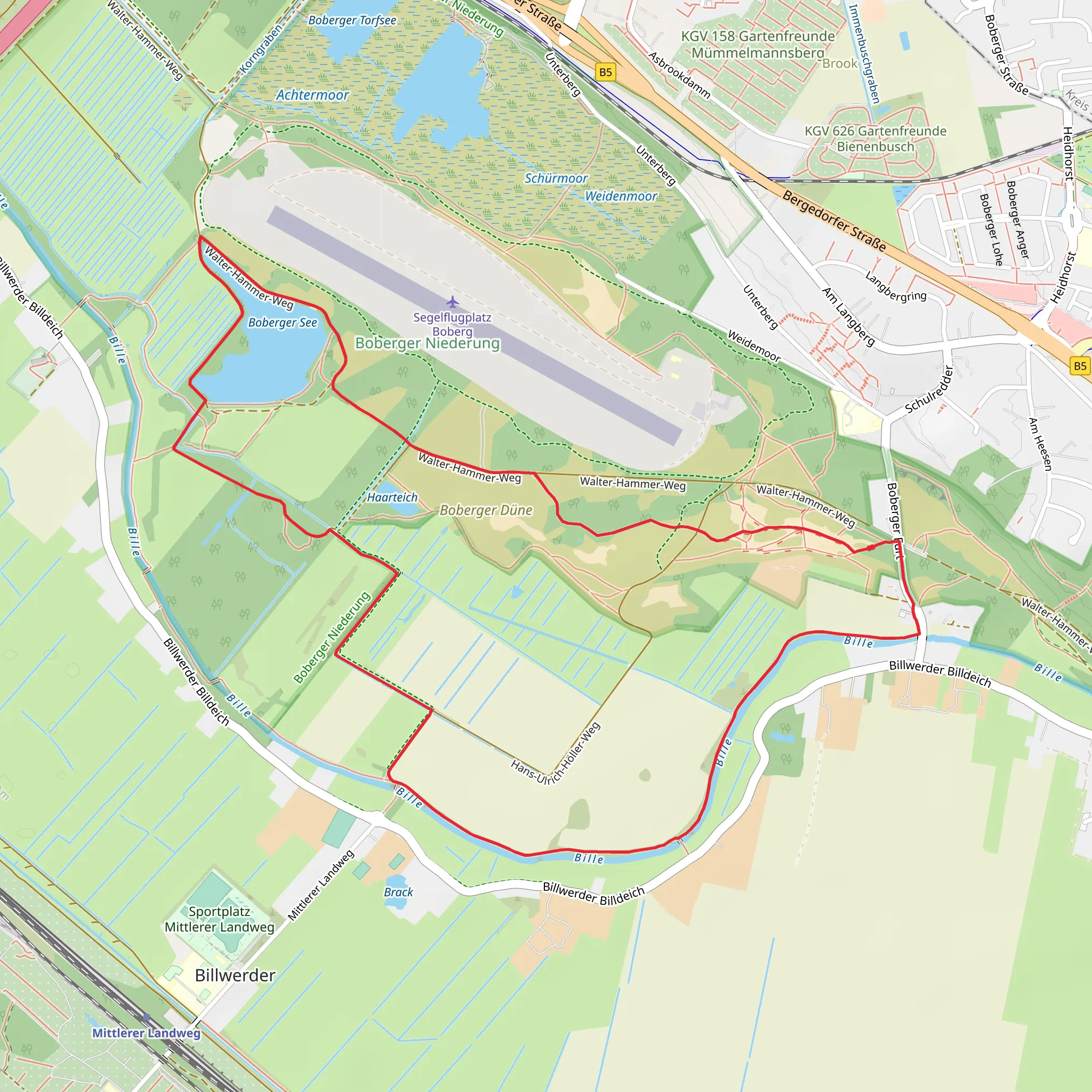 Boberger See via Hans-Ulrich-Höller-Weg and Walter-Hammer-Weg mobile static map