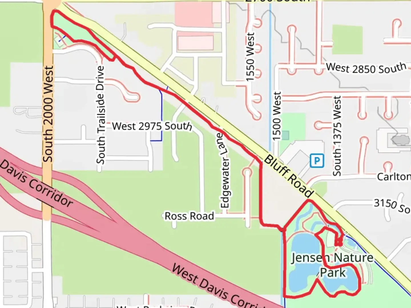An image depicting the trail Jensen Nature Park Trail and Bluff Trail and its surrounding area.