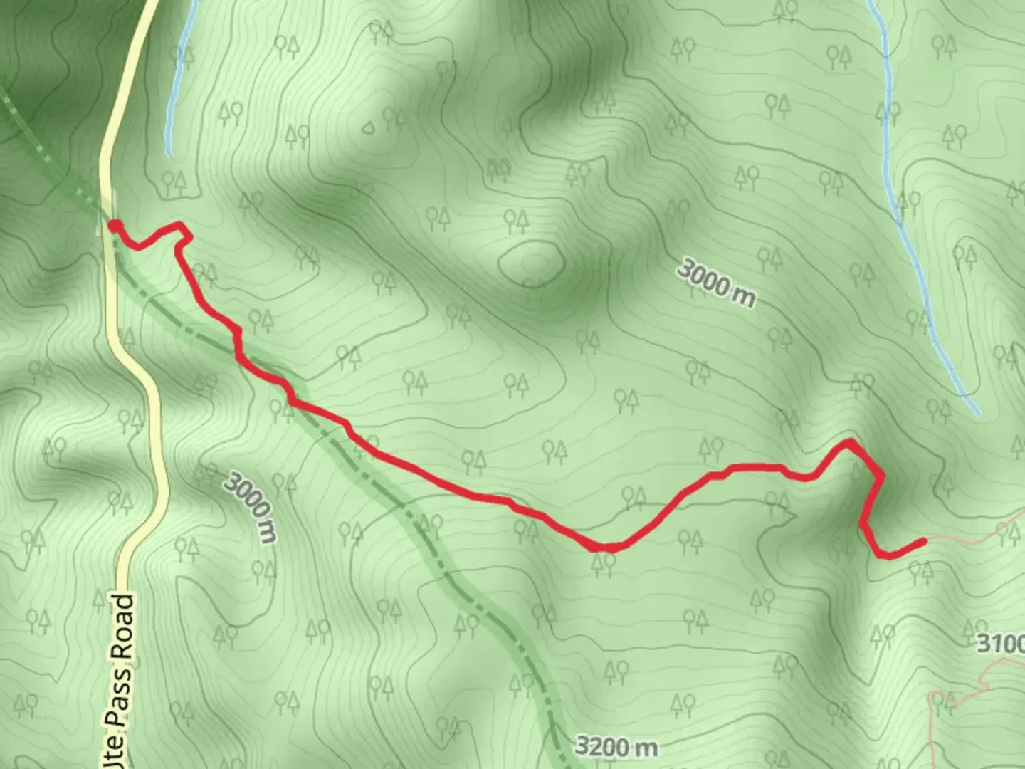 An image depicting the trail East Branch Ute Creek via Ute Pass Trail and its surrounding area.