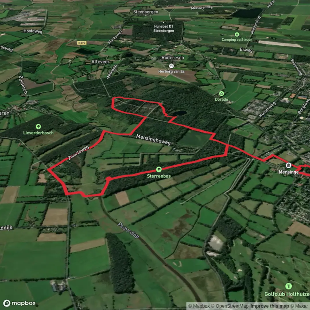An image depicting the trail Sterrebos and Mensingebos via Zwarte Weg and its surrounding area.
