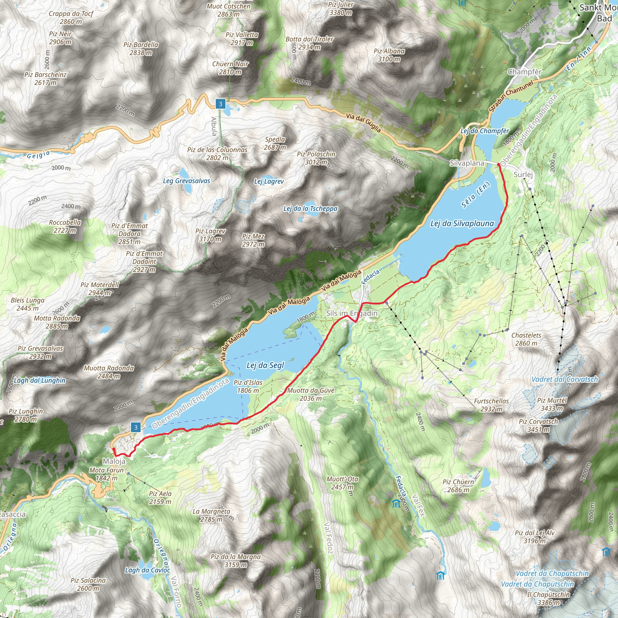 Lakes Trail Silvaplana to Maloja mobile static map
