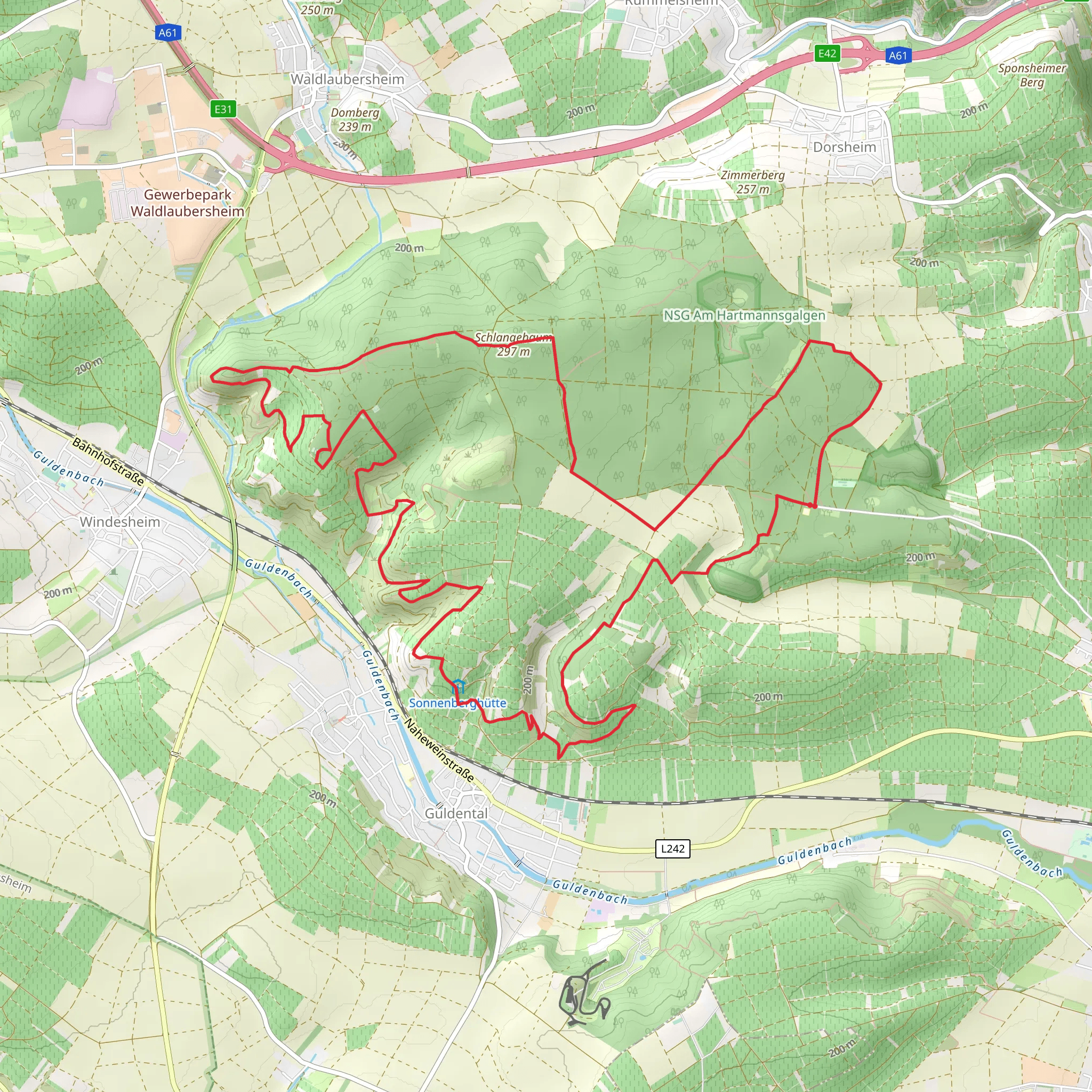 Langenlonsheimer Wald Loop via Schanzenhubel mobile static map