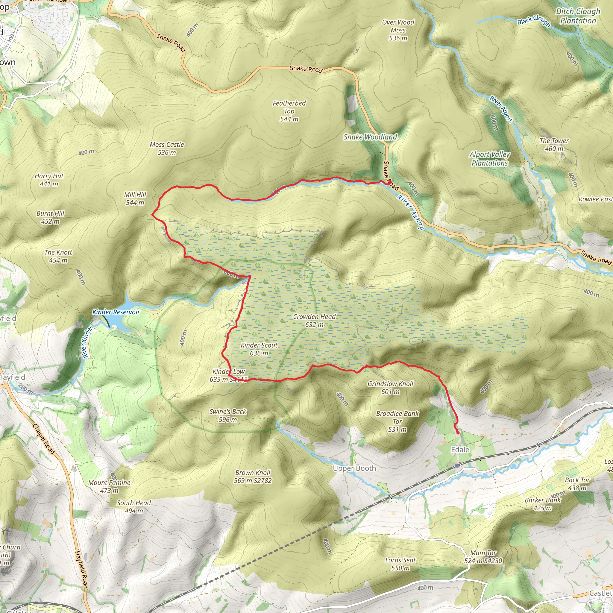 Dinas Sitch Tor to Edale Walk mobile static map