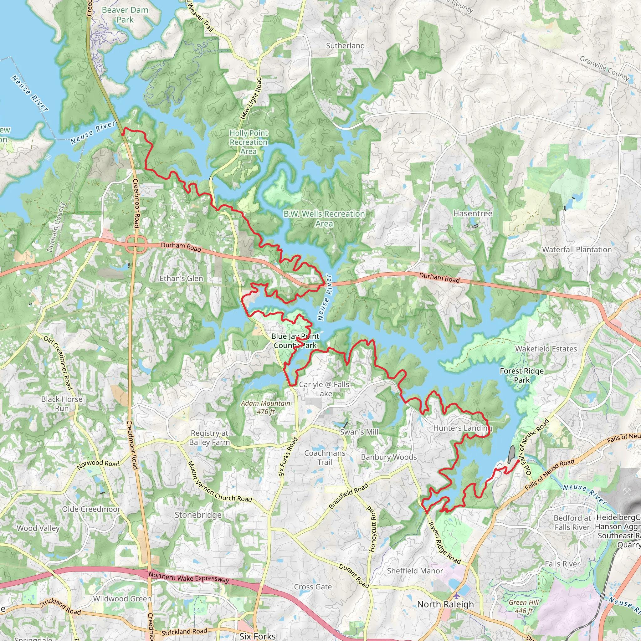 Falls Lake Trail mobile static map
