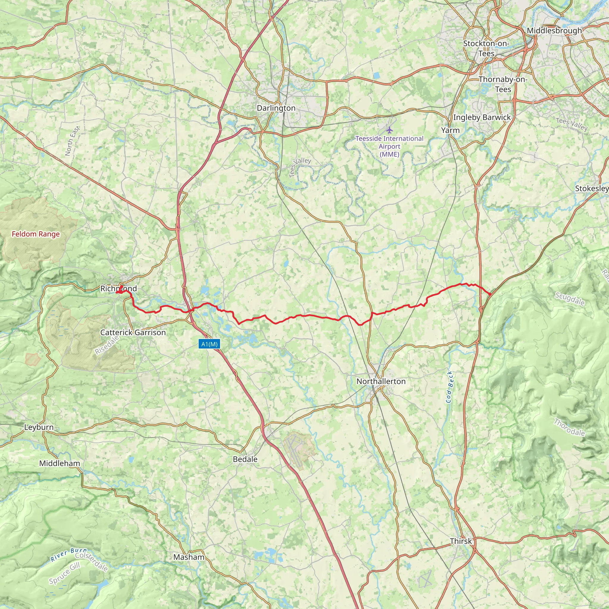 Richmond to Ingleby Cross via Coast to Coast Walk mobile static map