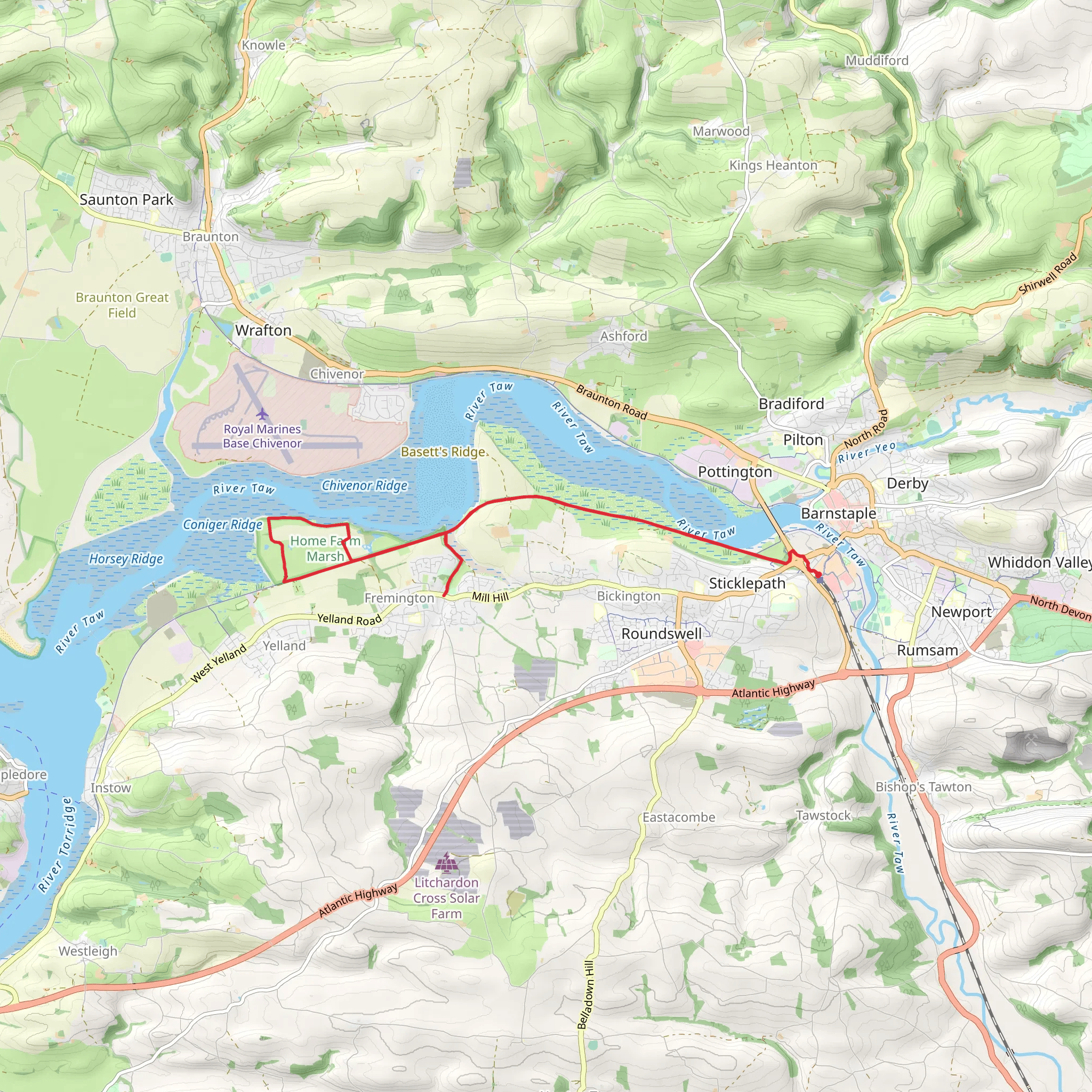 Home Farm Marsh Walk from Barnstaple Station mobile static map