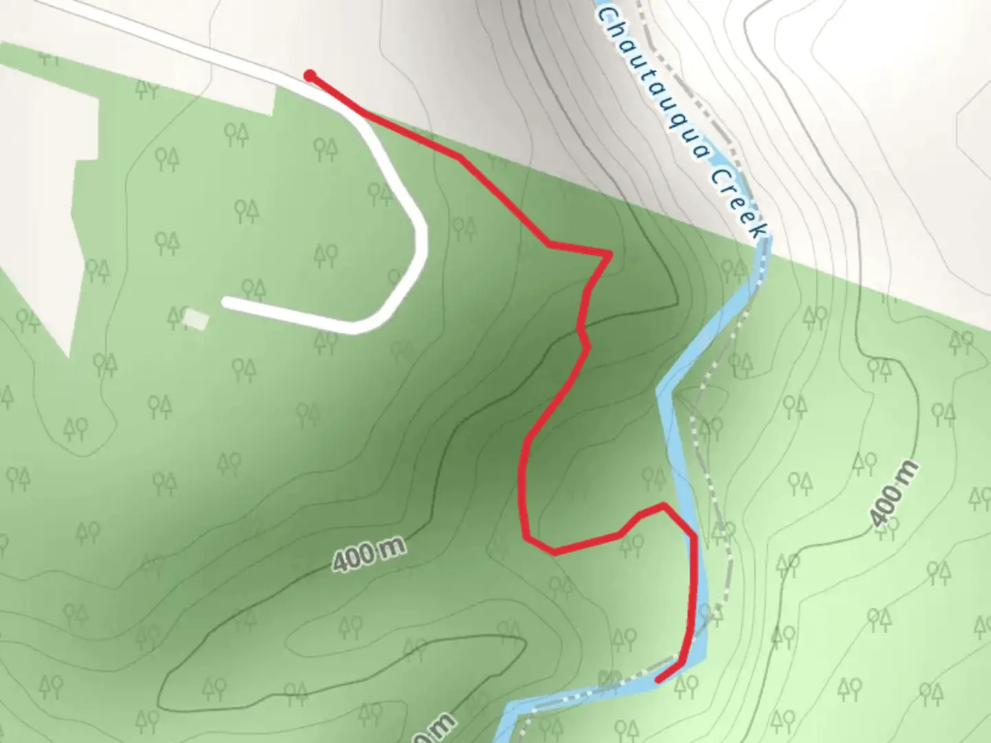 An image depicting the trail Chautauqua Creek from Taylor Road and its surrounding area.