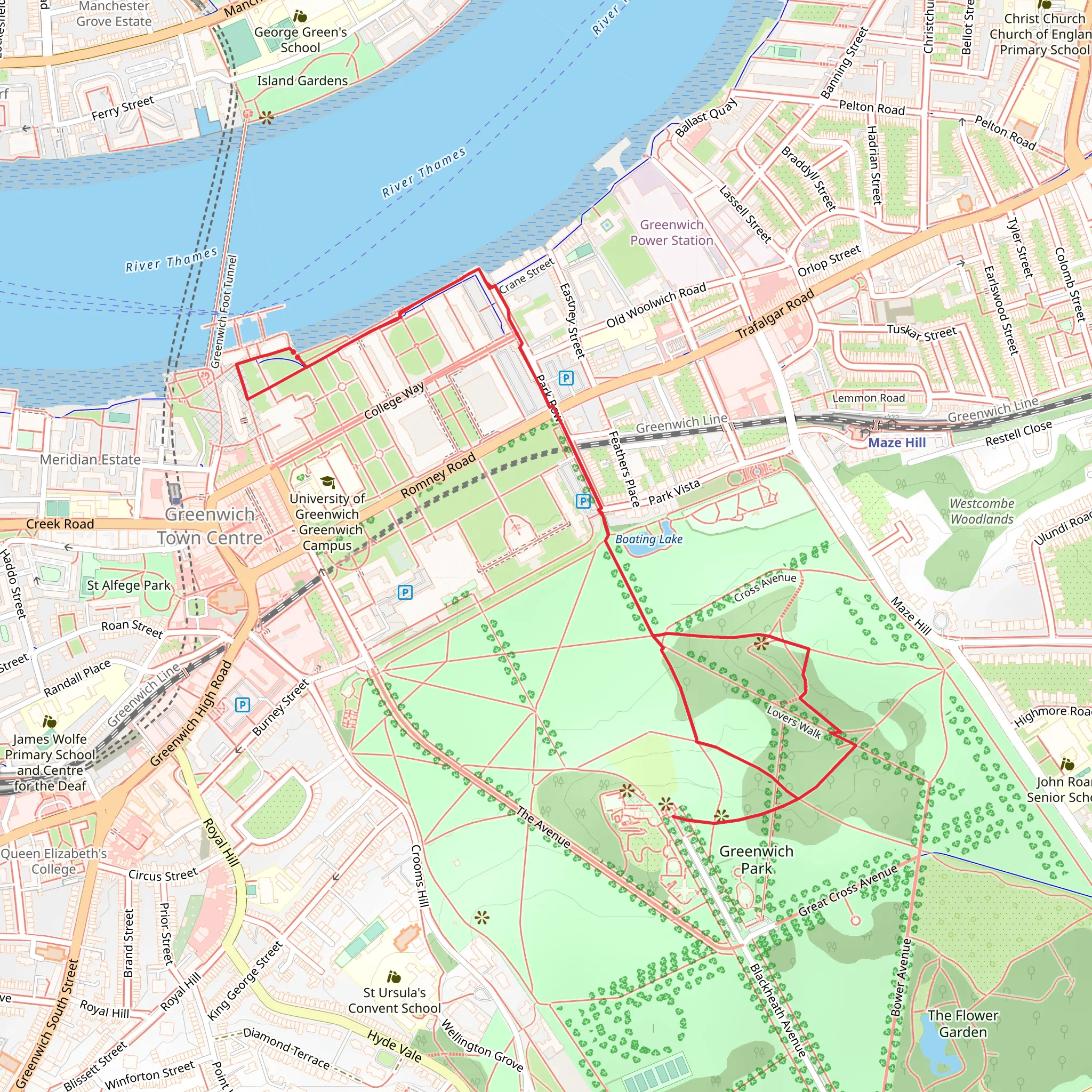 Greenwich Park and River Thames mobile static map