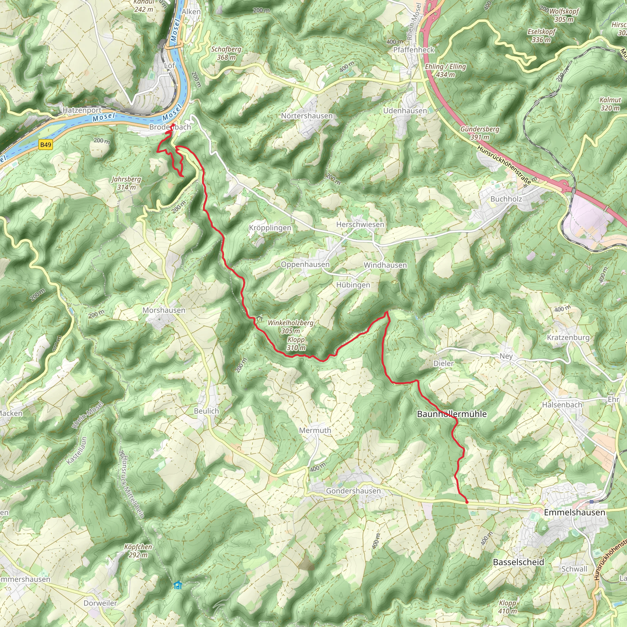 Emmelshausen to Brodenbach Walk mobile static map