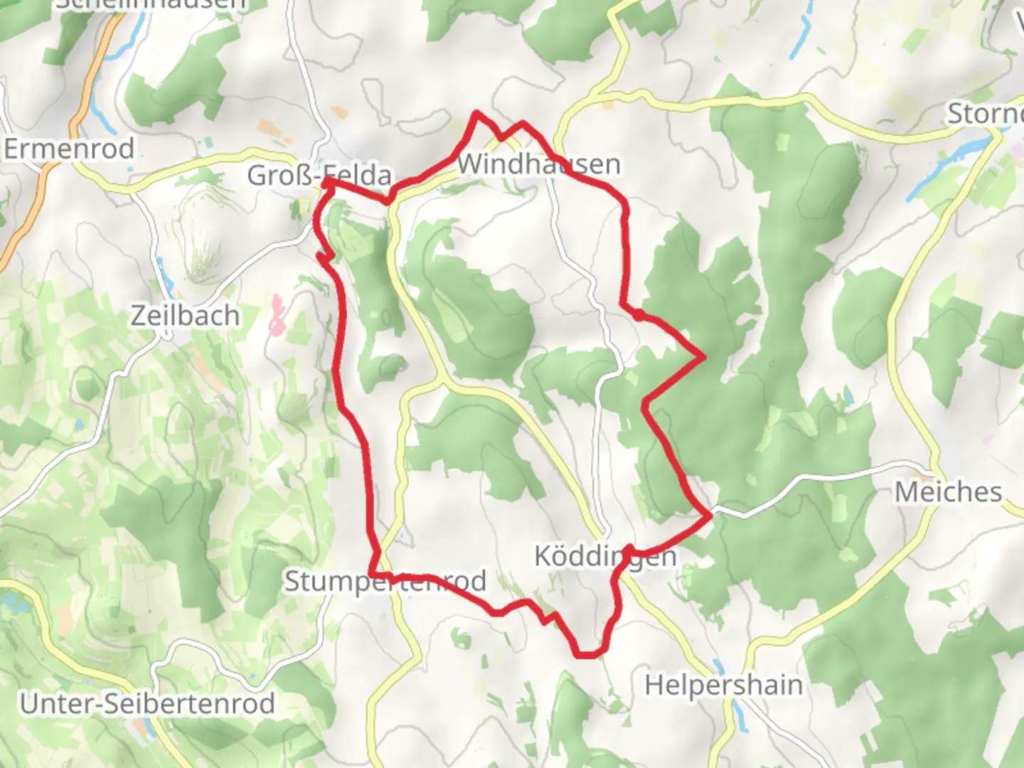 An image depicting the trail Windhausen and Koddingen Loop and its surrounding area.