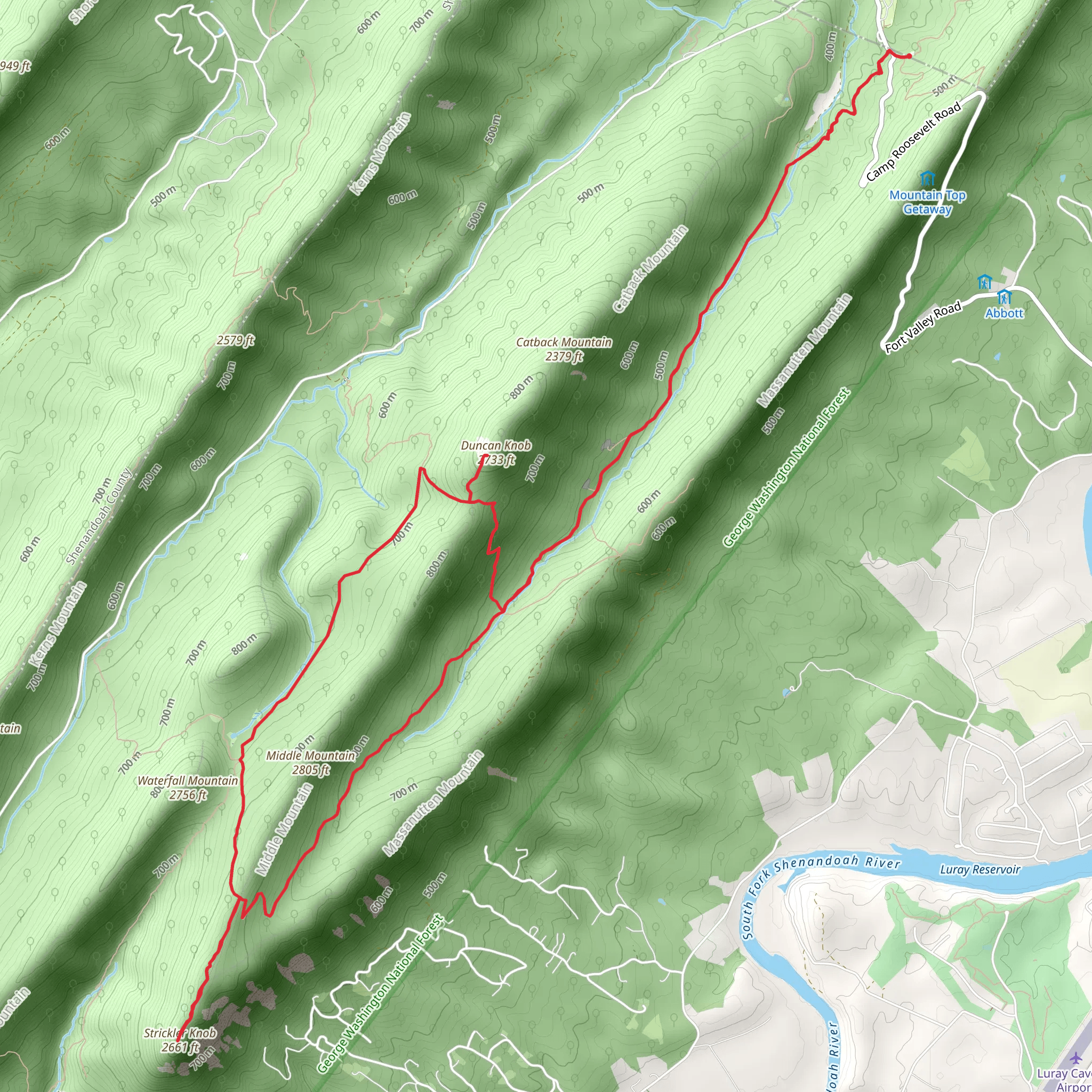 Peach Orchard Gap, Duncan Knob and Strickler Knob Loop via Massanutten Trail mobile static map