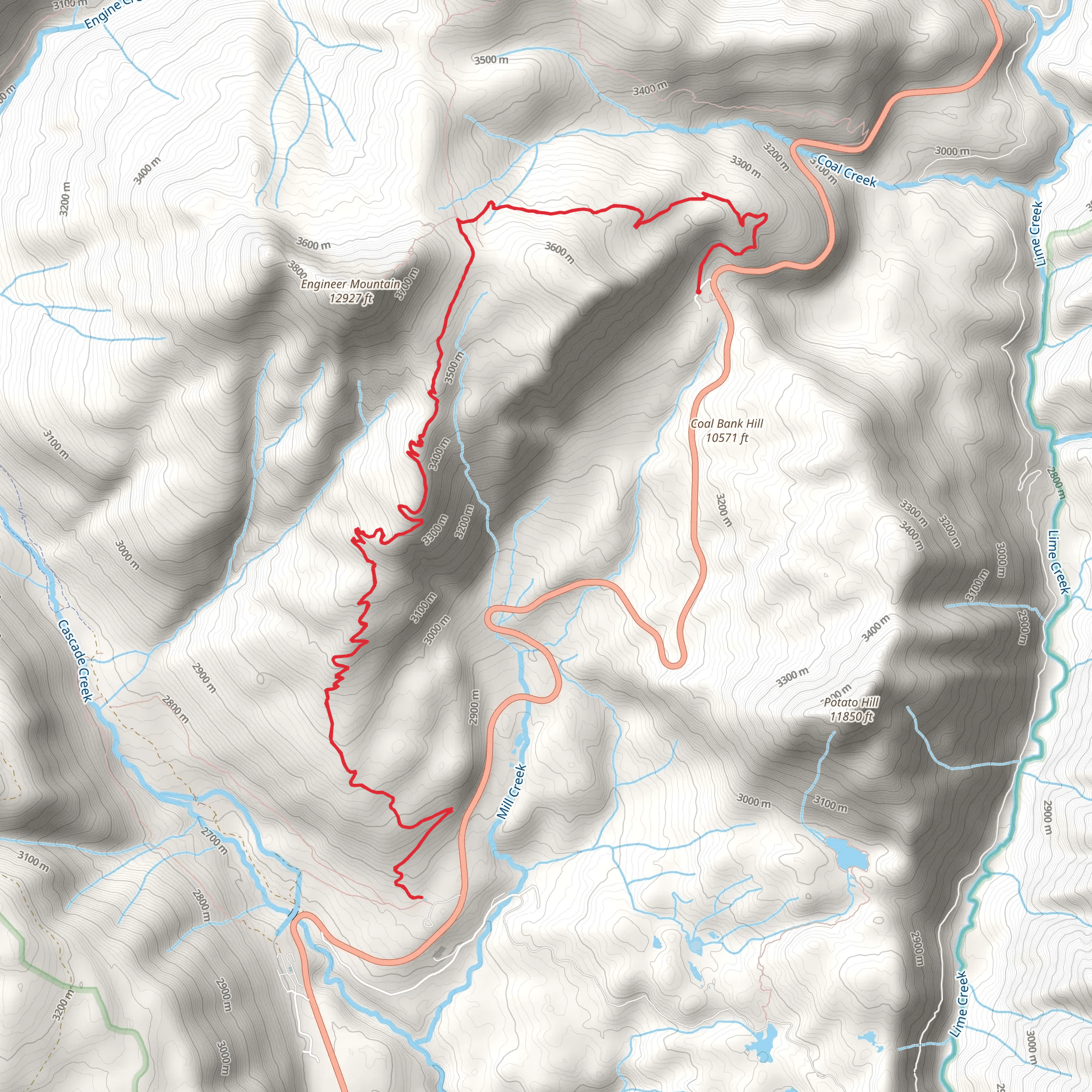 Pass and Engineer Mountain Trail mobile static map
