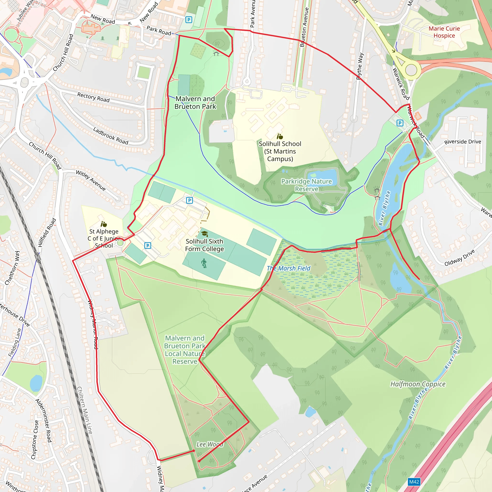 River Blythe and Malvern and Brueton Park Local Nature Reserve Loop mobile static map