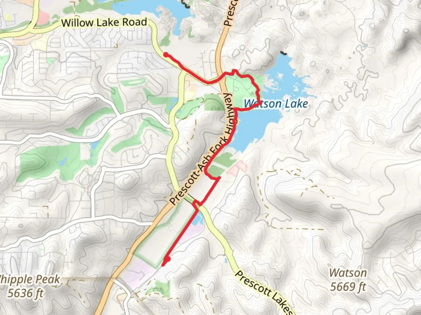 An image depicting the trail Watson Lake and Sundog Trail and its surrounding area.