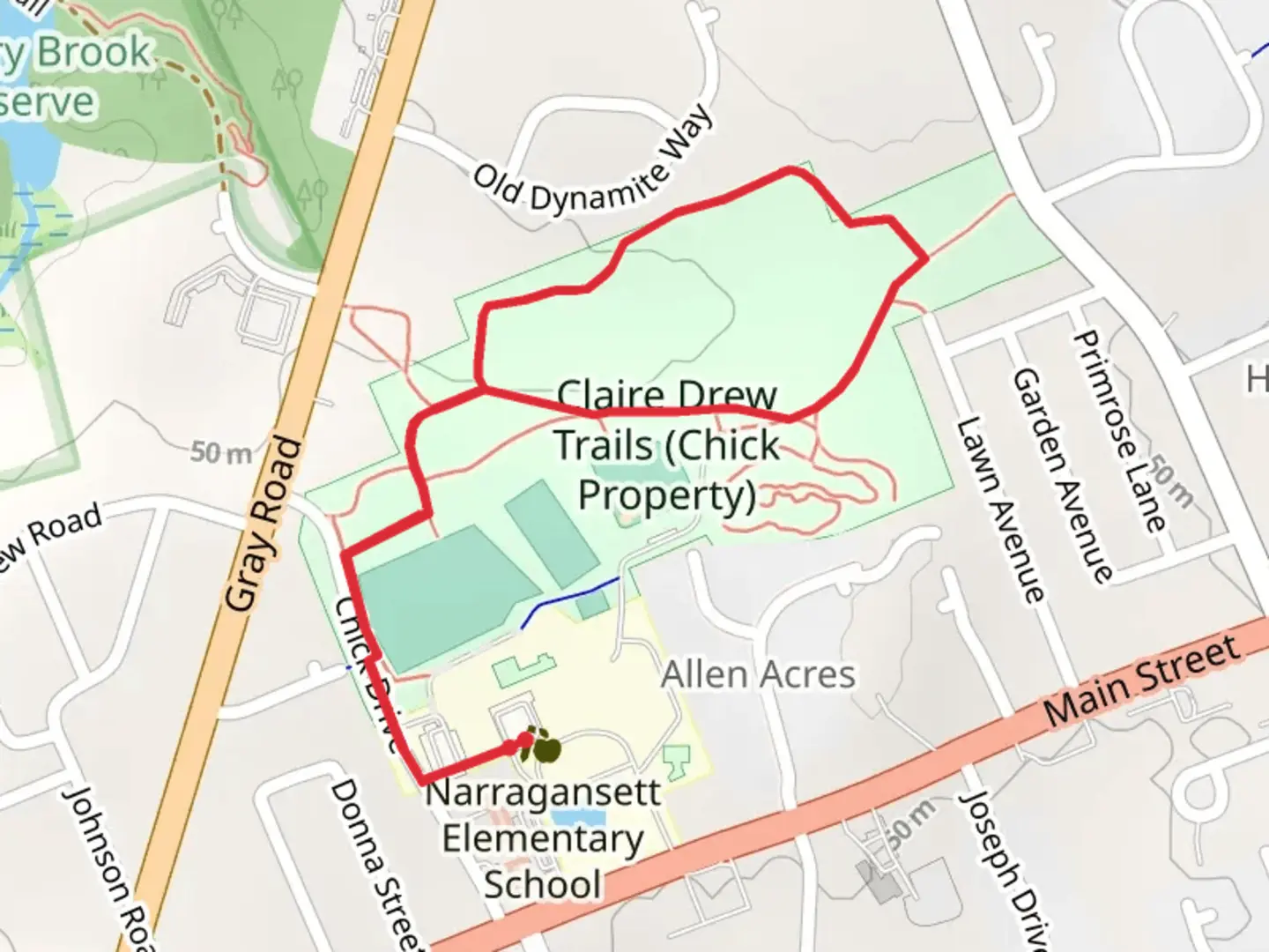 An image depicting the trail Claire Drew Trail Loop and its surrounding area.