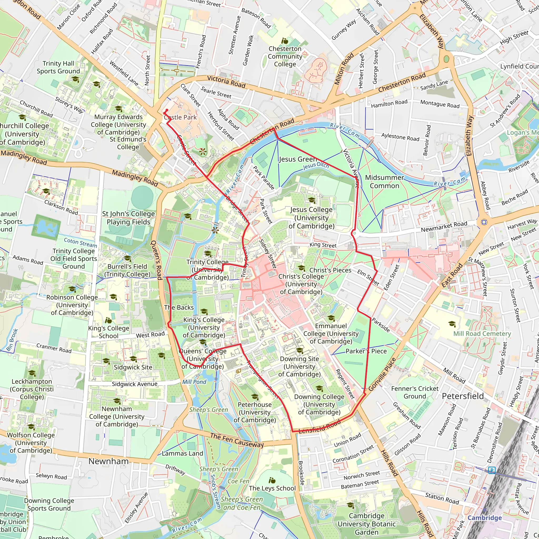 Jesus Green and Fellows Garden Loop mobile static map