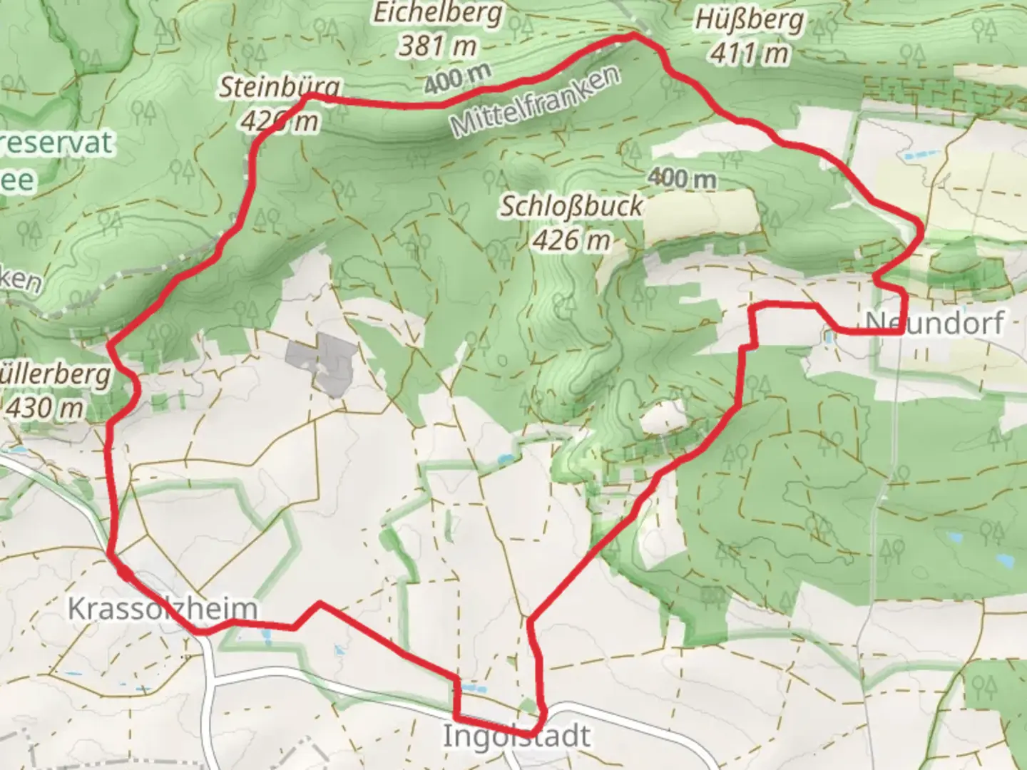An image depicting the trail Sugenheim Rundweg SU3 and its surrounding area.