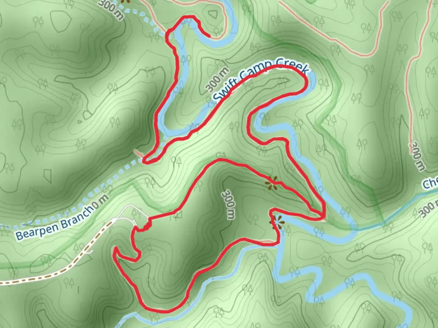 An image depicting the trail Rock Bridge and Swift Camp Creek Loop Trail and its surrounding area.