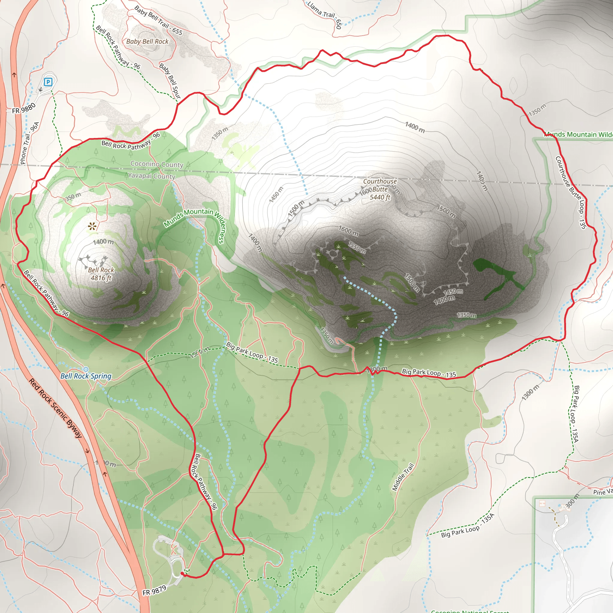 Bell Rock and Courthouse Butte Loop mobile static map