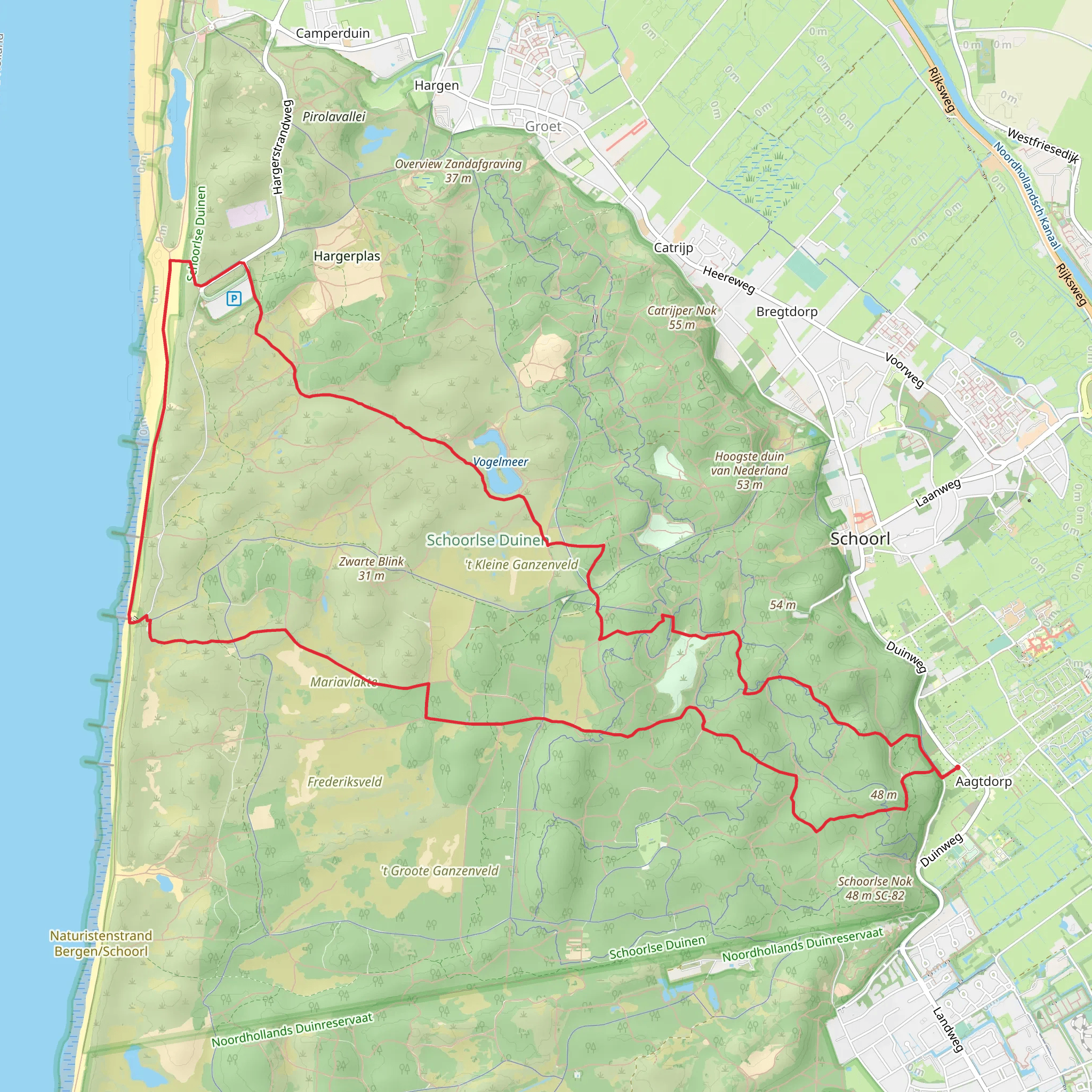 Vogelmeer and Schoorlse via Lange Weg, Mariaweg and Heideweg mobile static map