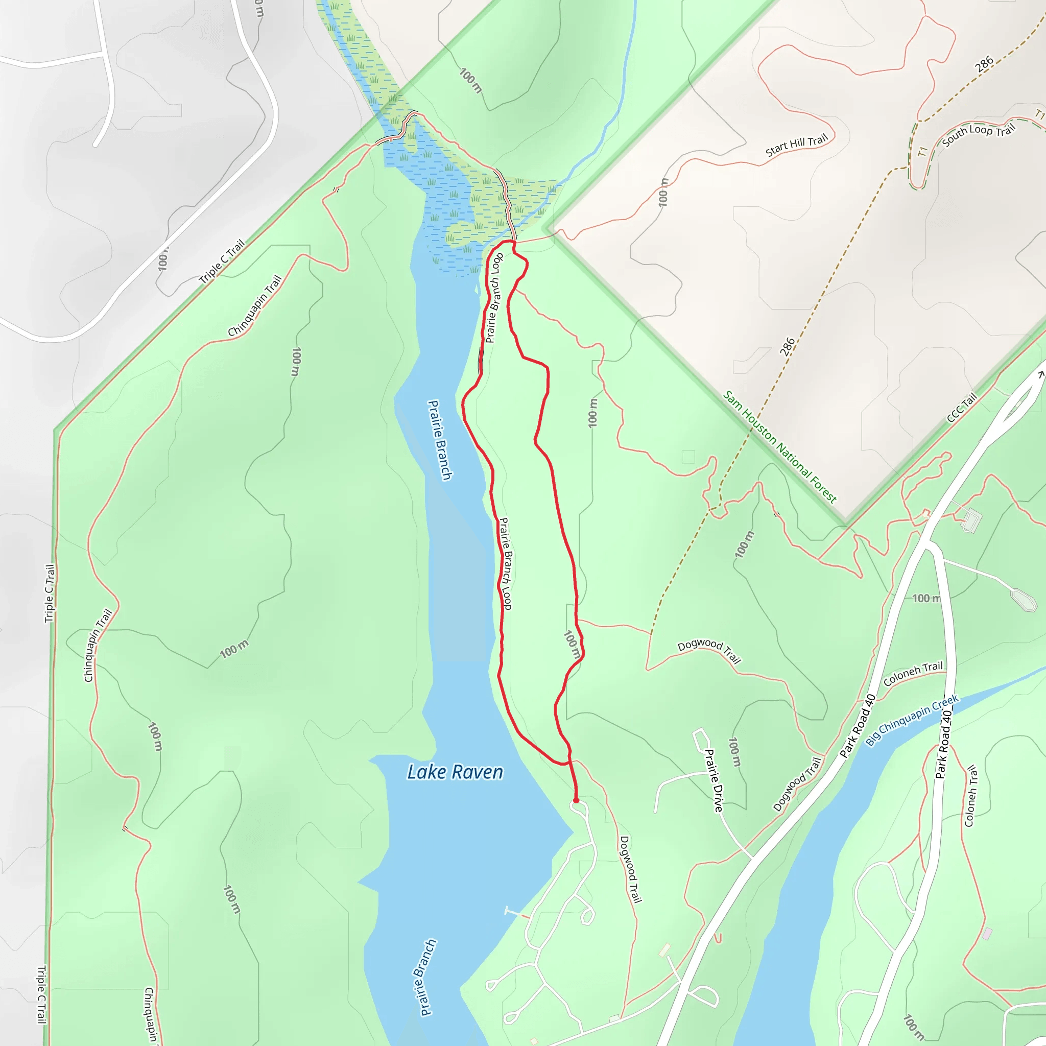 Lake Raven - Prairie Branch Loop mobile static map