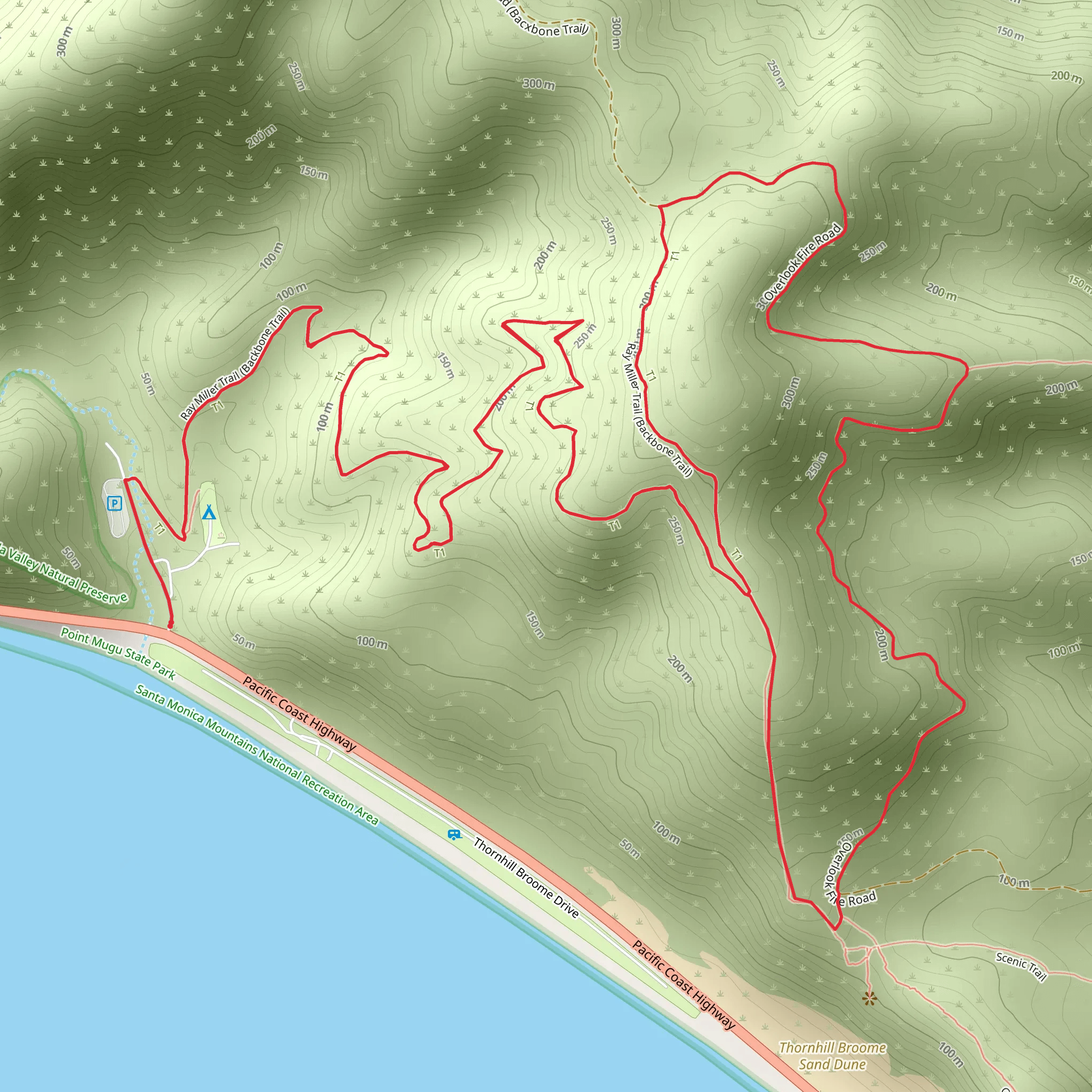 Backbone Trail and Overlook Fire Road Loop mobile static map
