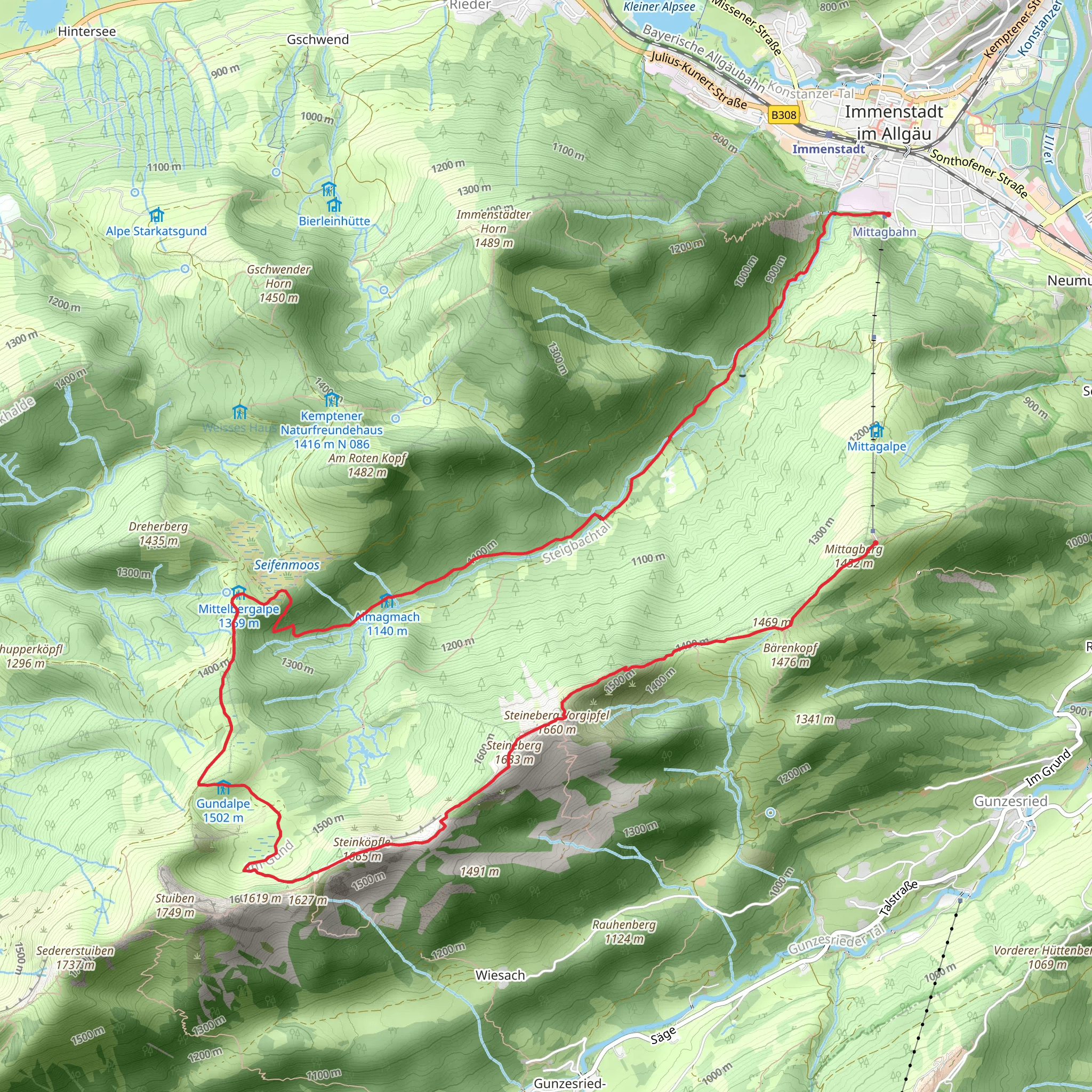 Mittag to In den via Steinkoepfle and Maximilians Weg mobile static map