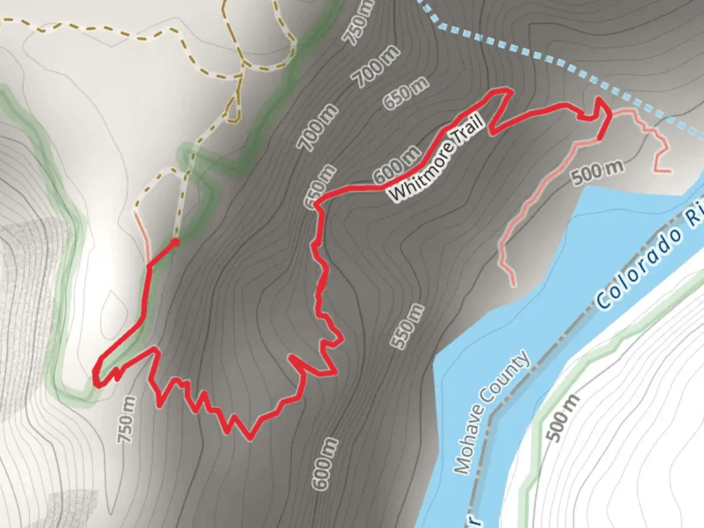 An image depicting the trail Colorado River via Whitmore Trail and its surrounding area.