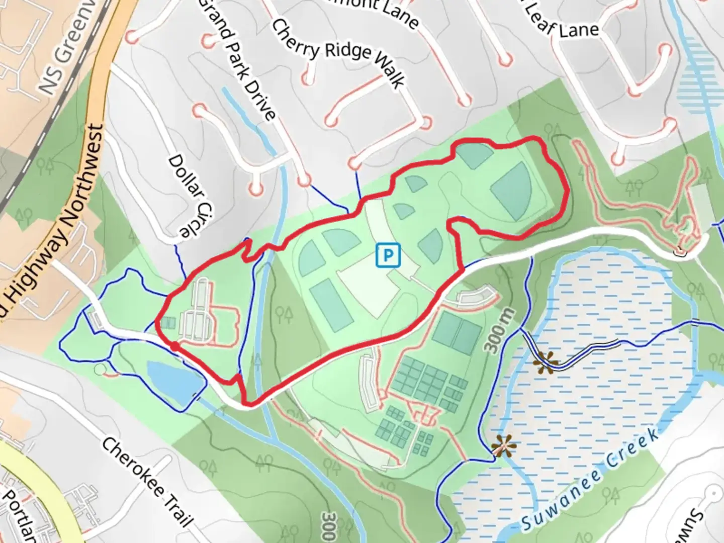 An image depicting the trail George Pierce Park Loop and its surrounding area.