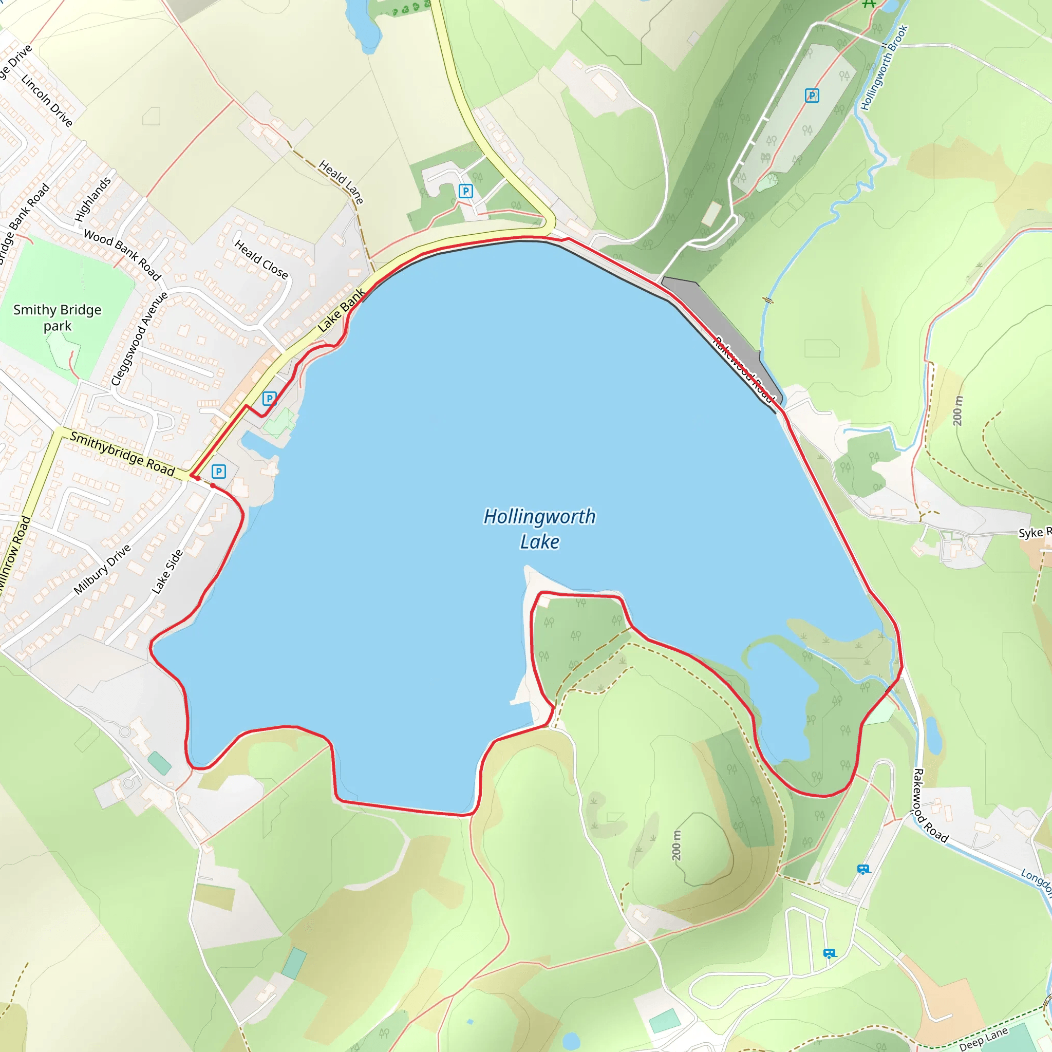 Hollingworth Lake Country Park Loop mobile static map