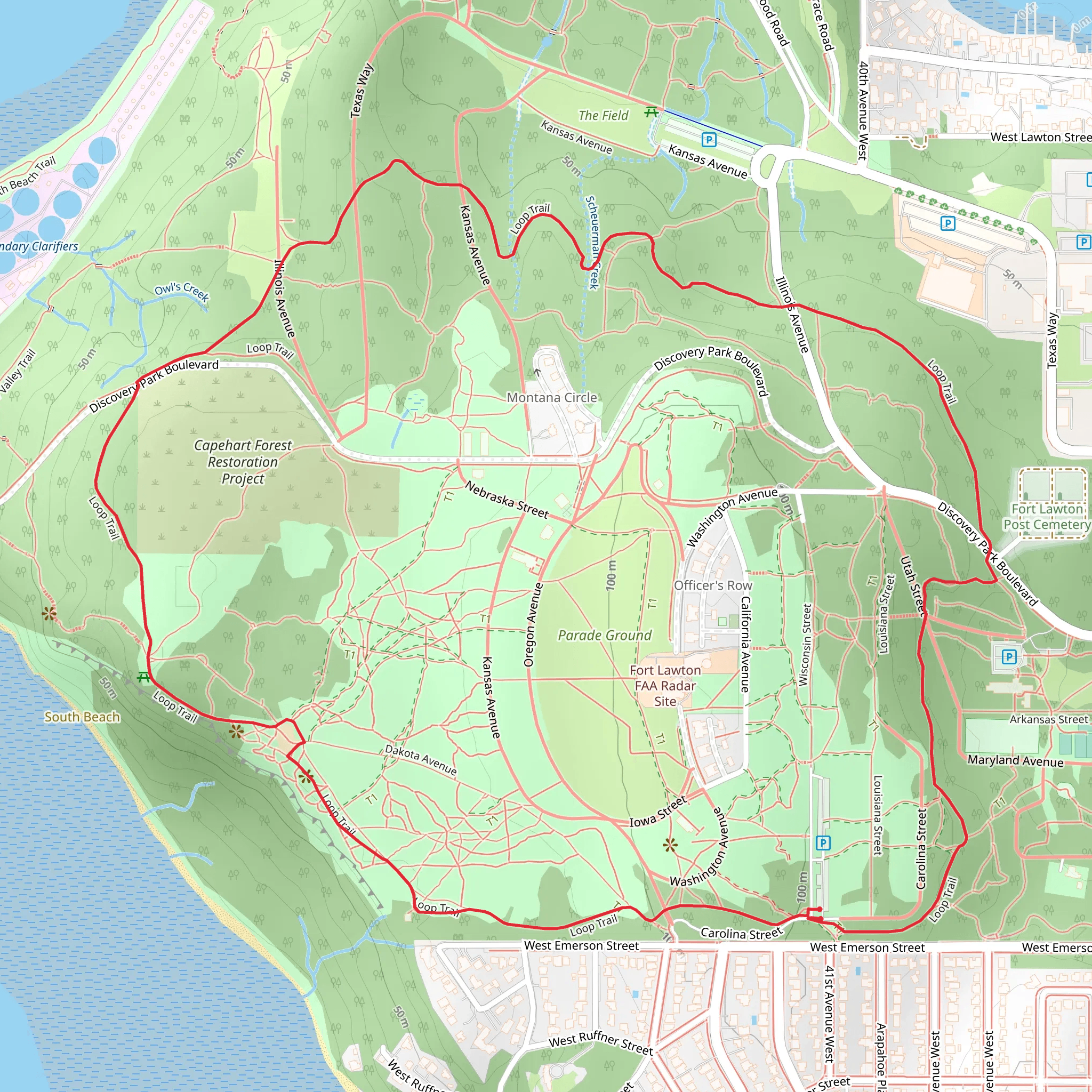 Discovery Park and Capehart Forest Restoration Project Loop Trail mobile static map