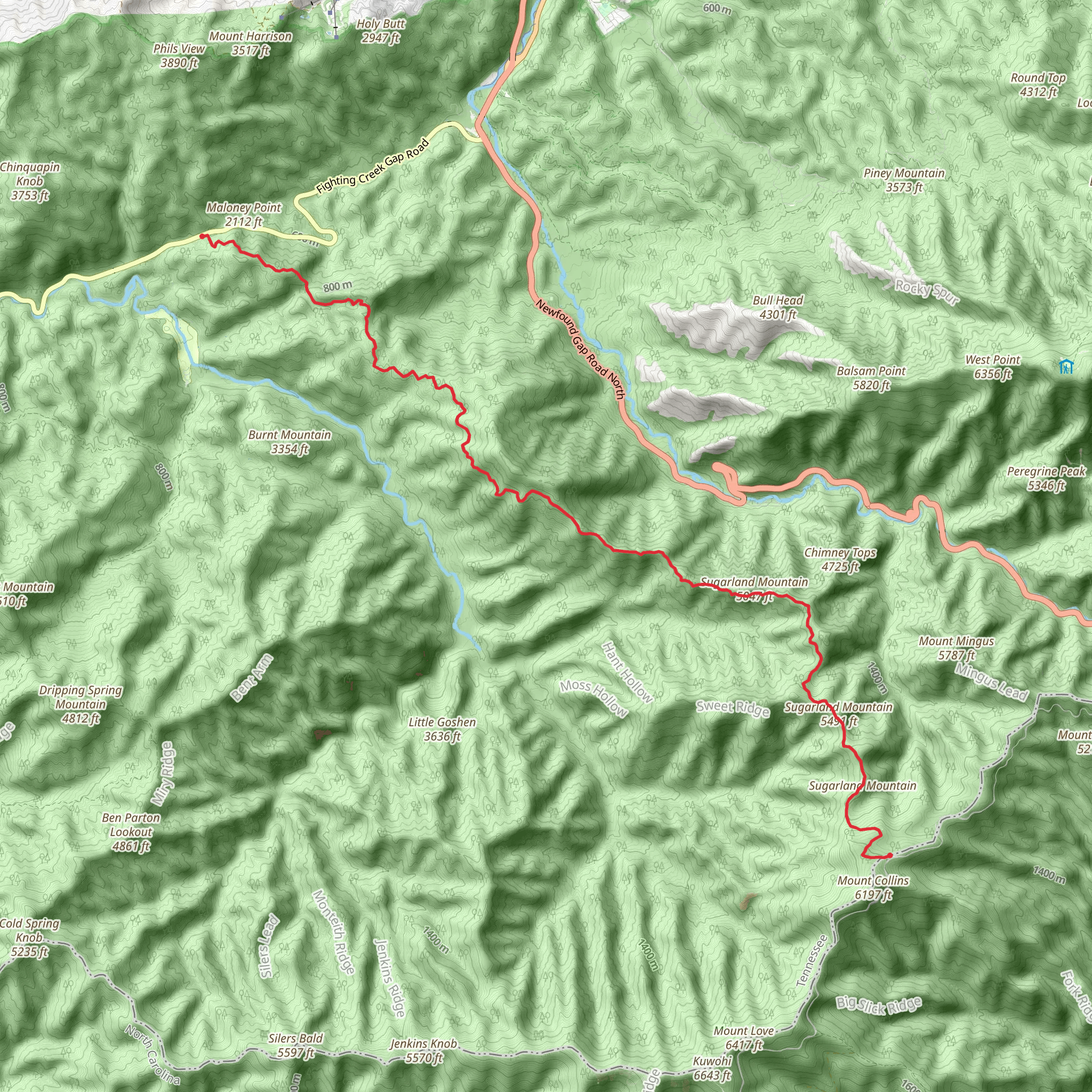 Sugarland Mountain via Sugartree Mountain Trail mobile static map
