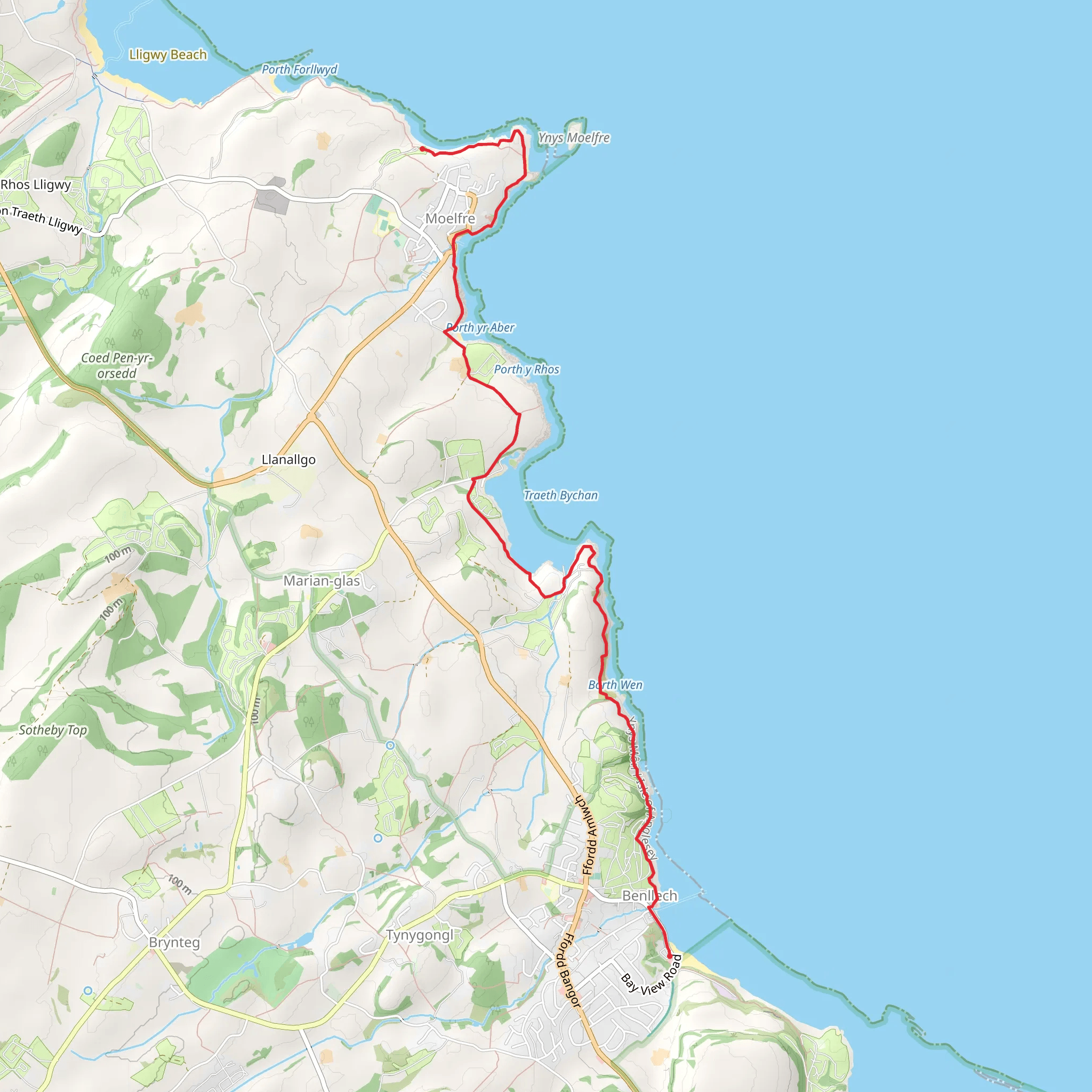 Benllech to Moelfre Coastal Path Walk mobile static map