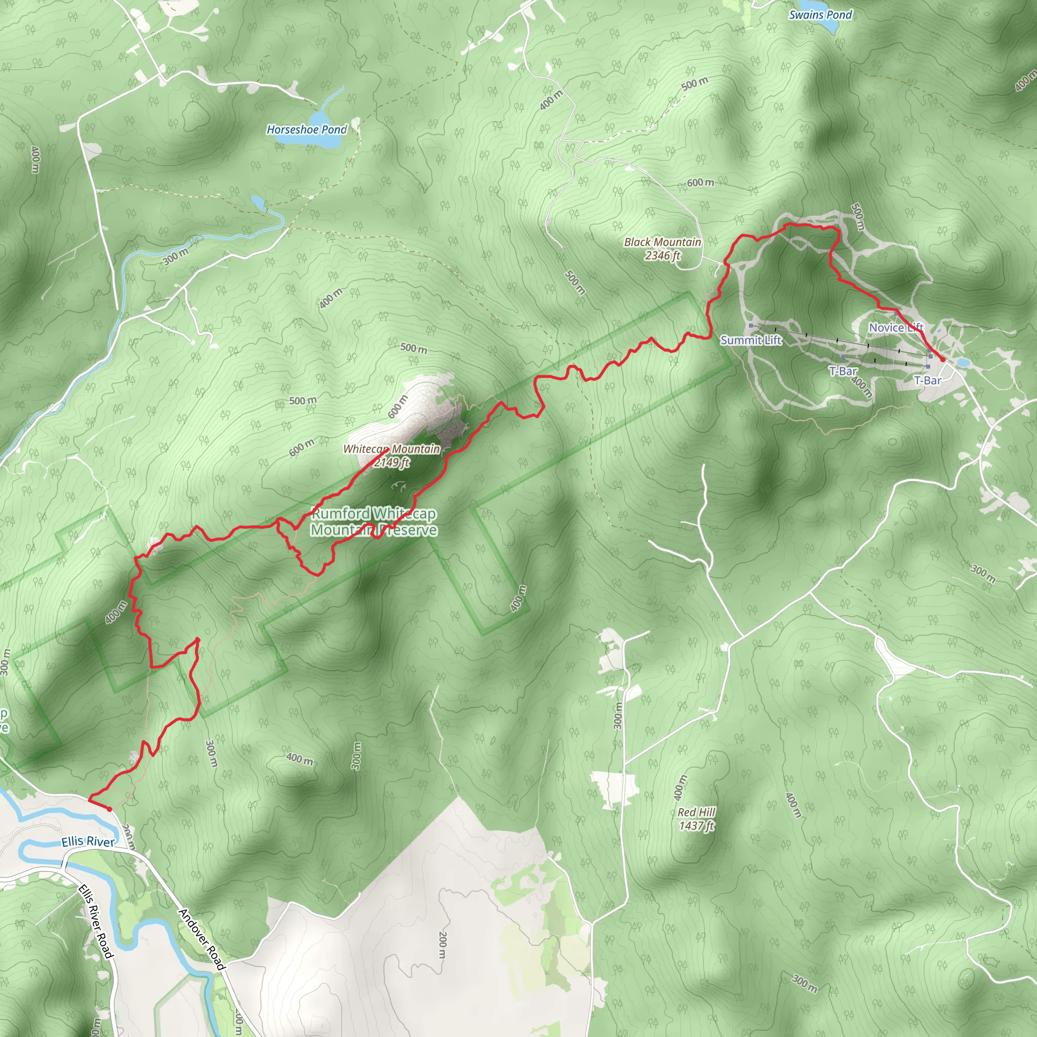 Whitecap Mountain to Novice Double Trail mobile static map