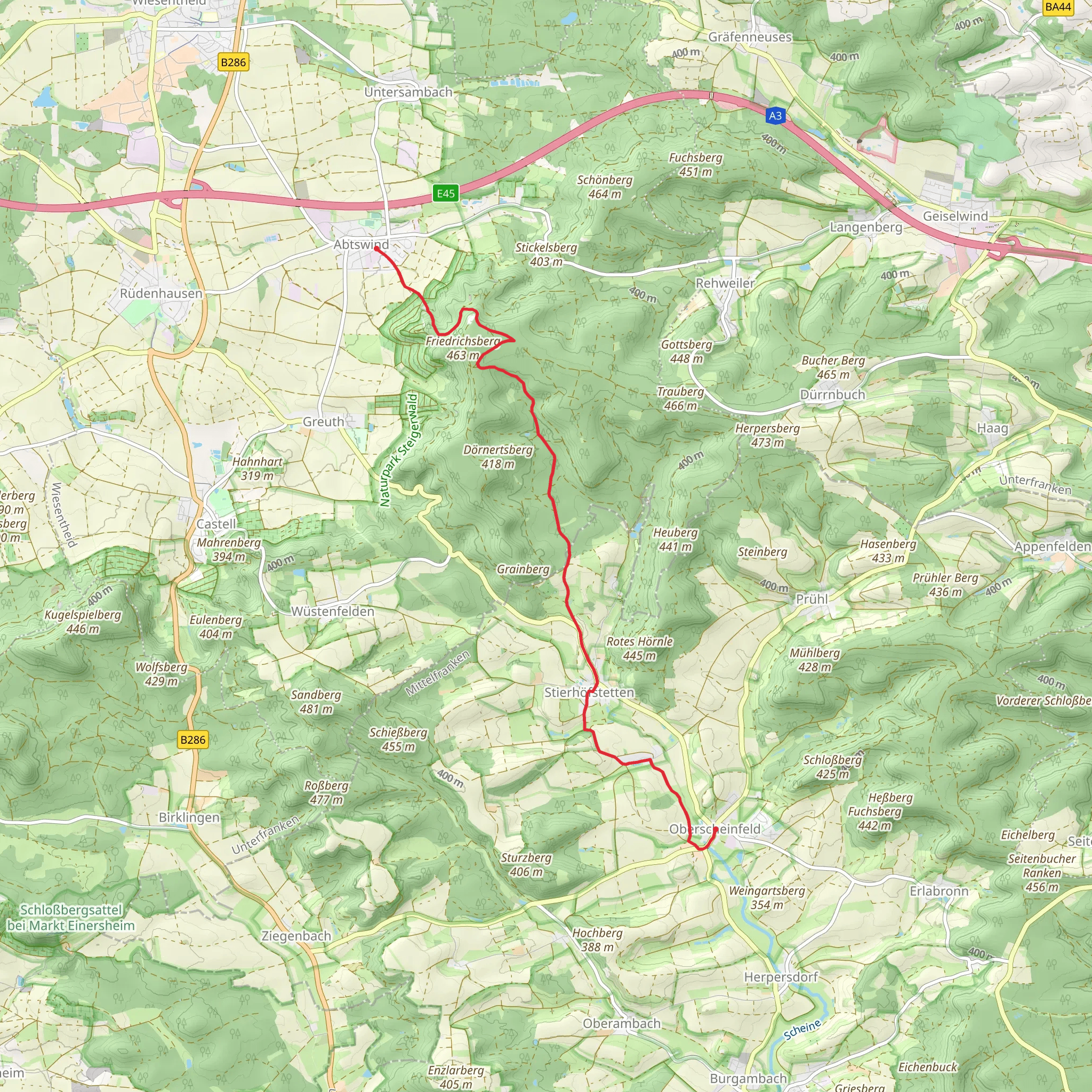 Abtswind to Oberscheinfeld via Hoellbachweg and O2 mobile static map