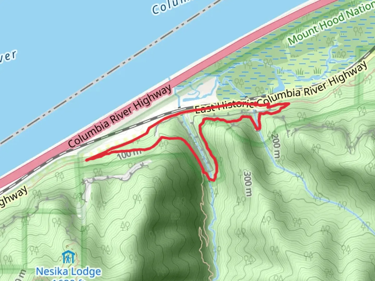 An image depicting the trail Oneonta and Horsetail Falls Loop Trail and its surrounding area.