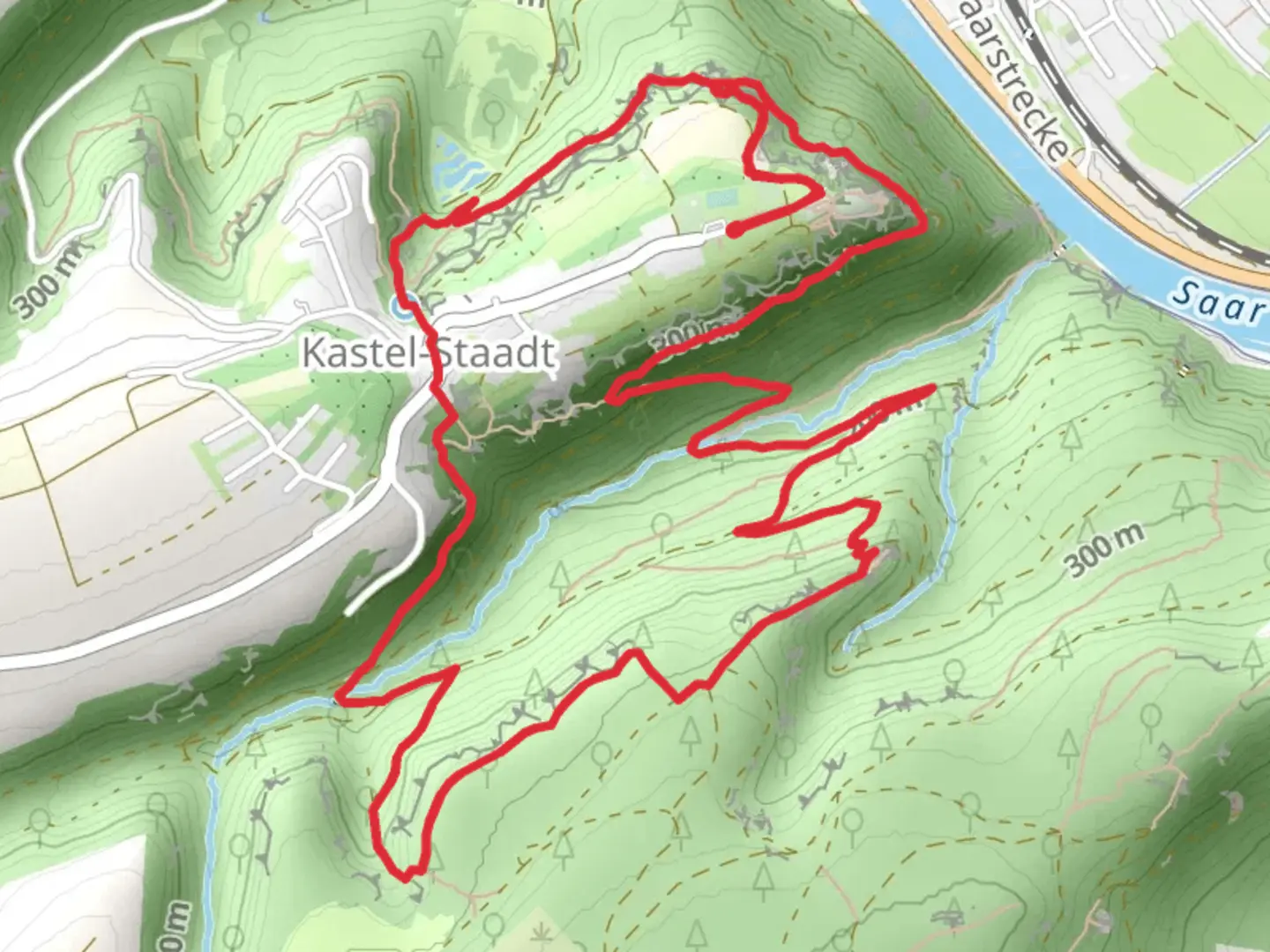 An image depicting the trail Kasteler Felsenpfad Loop and its surrounding area.