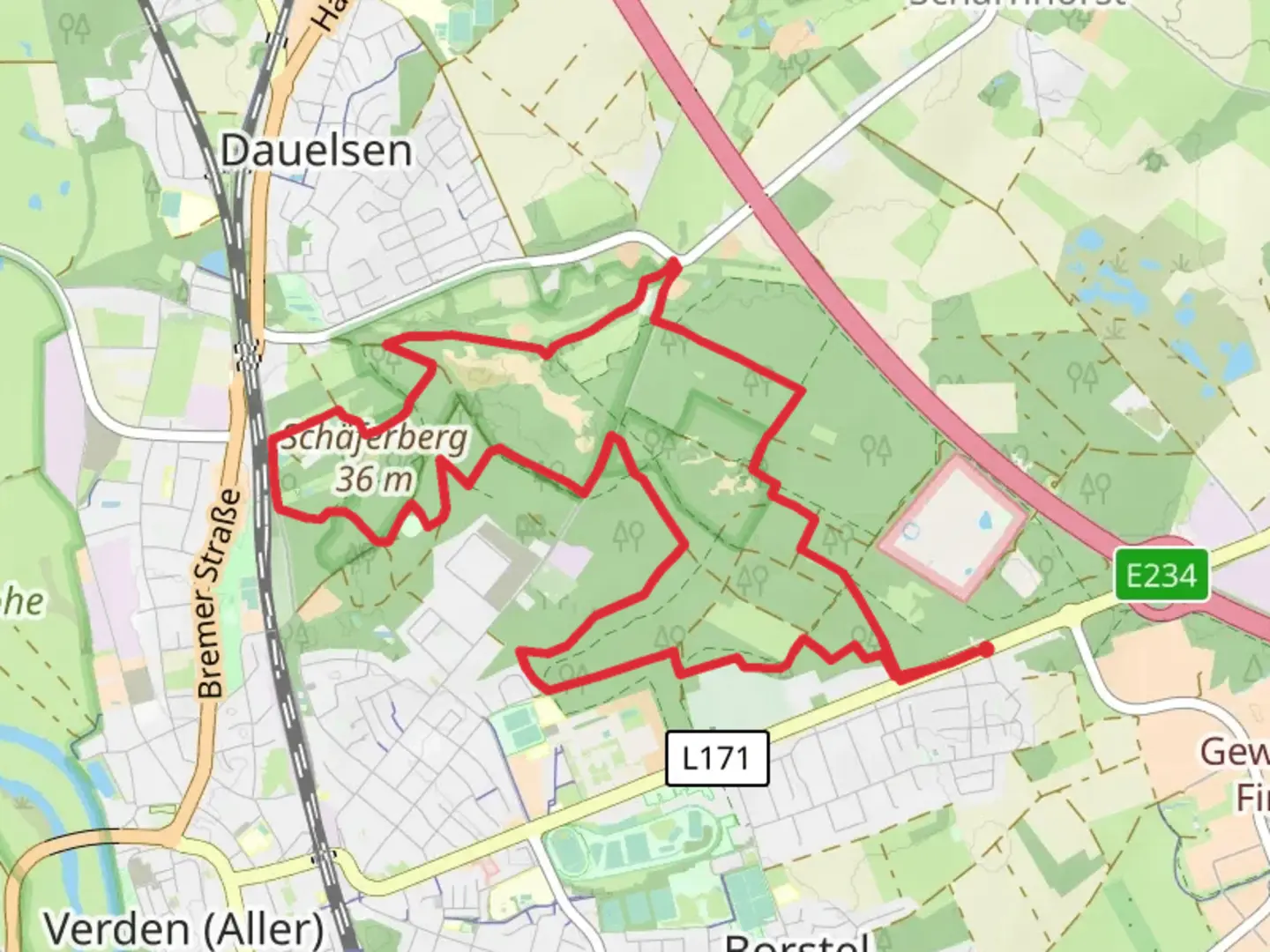 An image depicting the trail Dunengebiet und Halsetal Verden Neumuhlen Loop and its surrounding area.