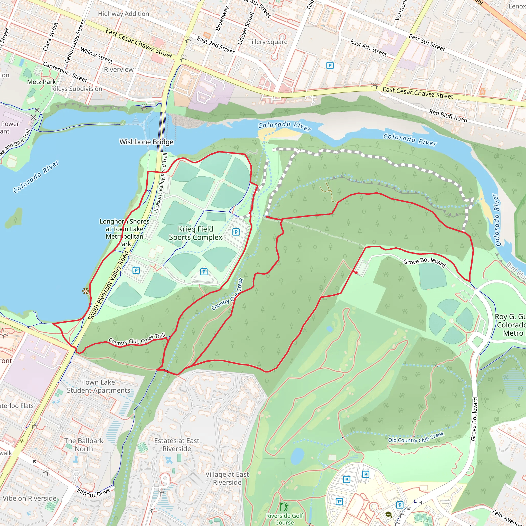 Roy G Guerrero Colorado River Metro Park Loop mobile static map