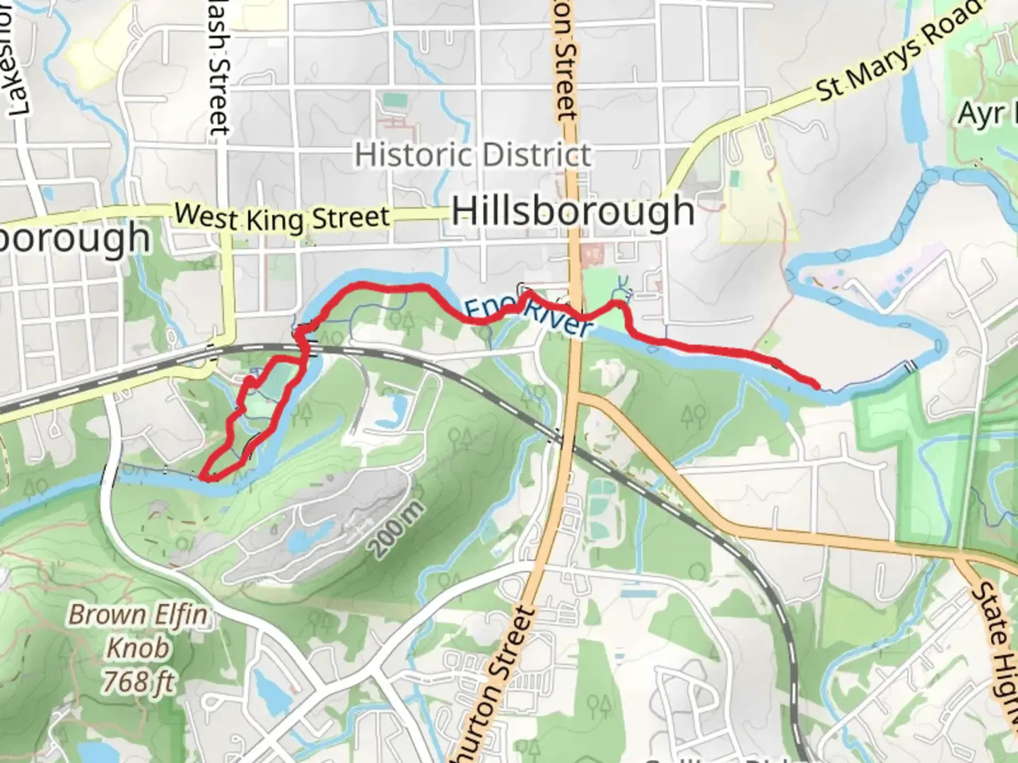 An image depicting the trail Hillsborough Riverwalk Loop and its surrounding area.